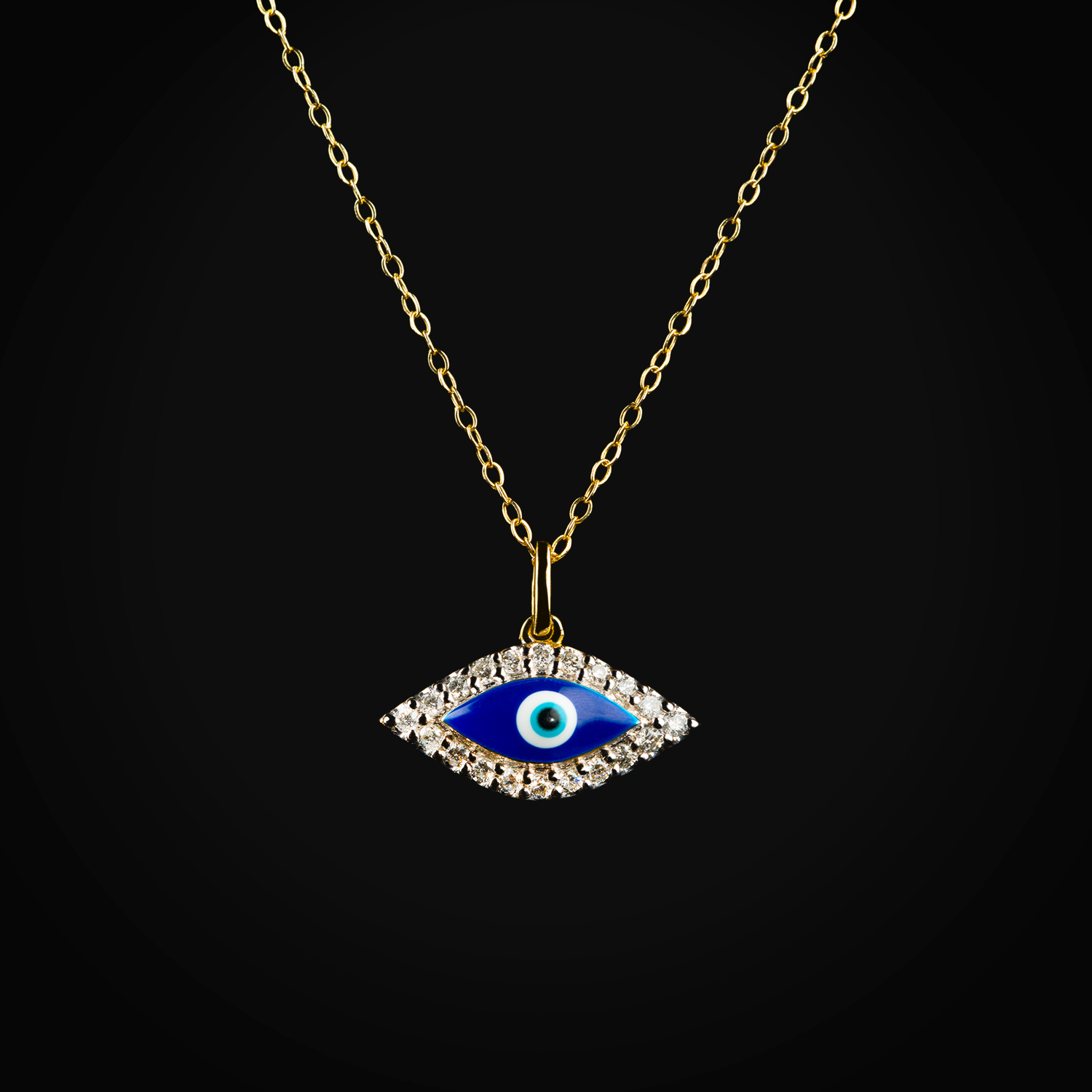 Cadena ojo turco 14k oro amarillo con diamantes corte brillante + Estuche | diamante de oro | Maestros Joyeros