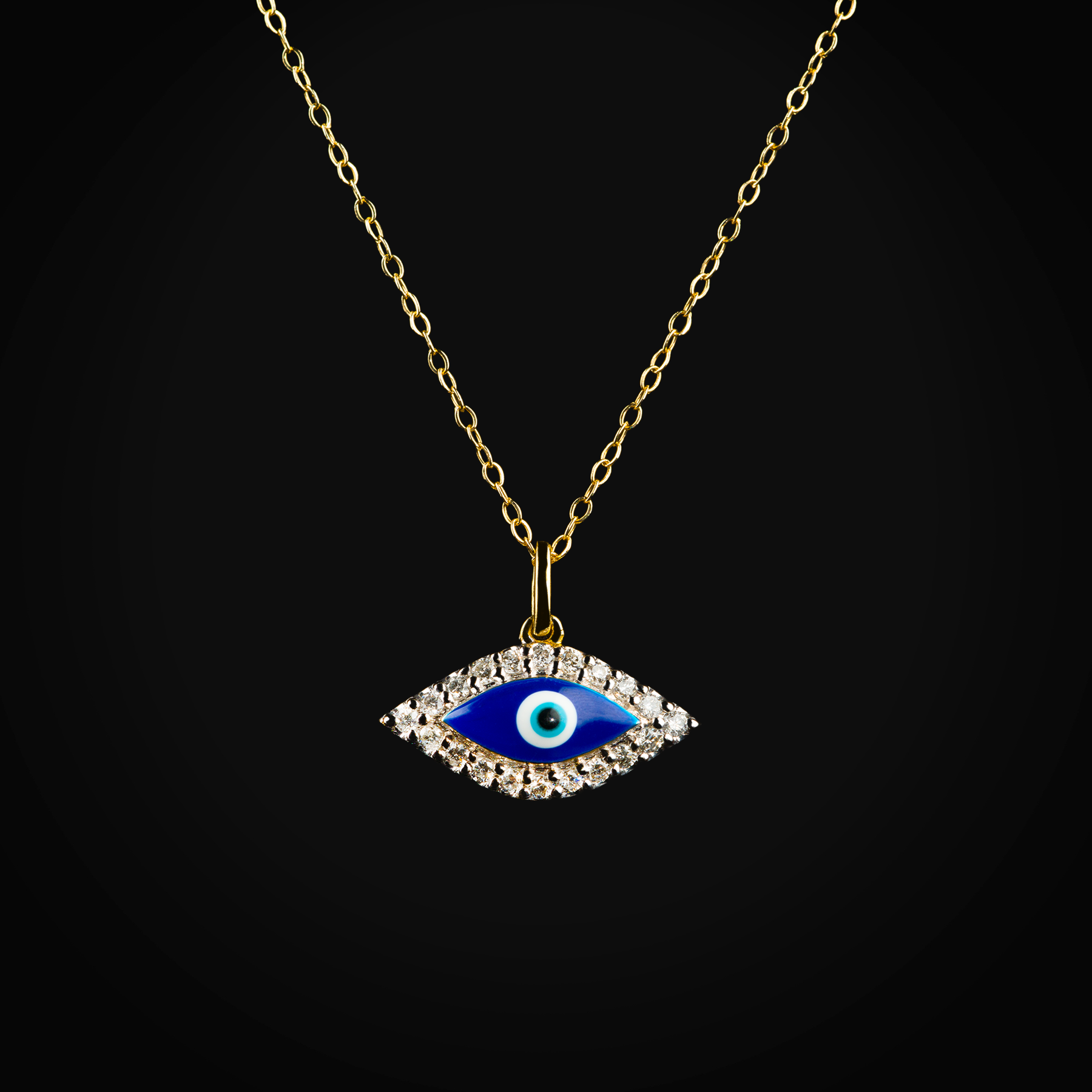 Cadena ojo turco 14k oro amarillo con diamantes corte brillante + Estuche | diamante de oro | Maestros Joyeros