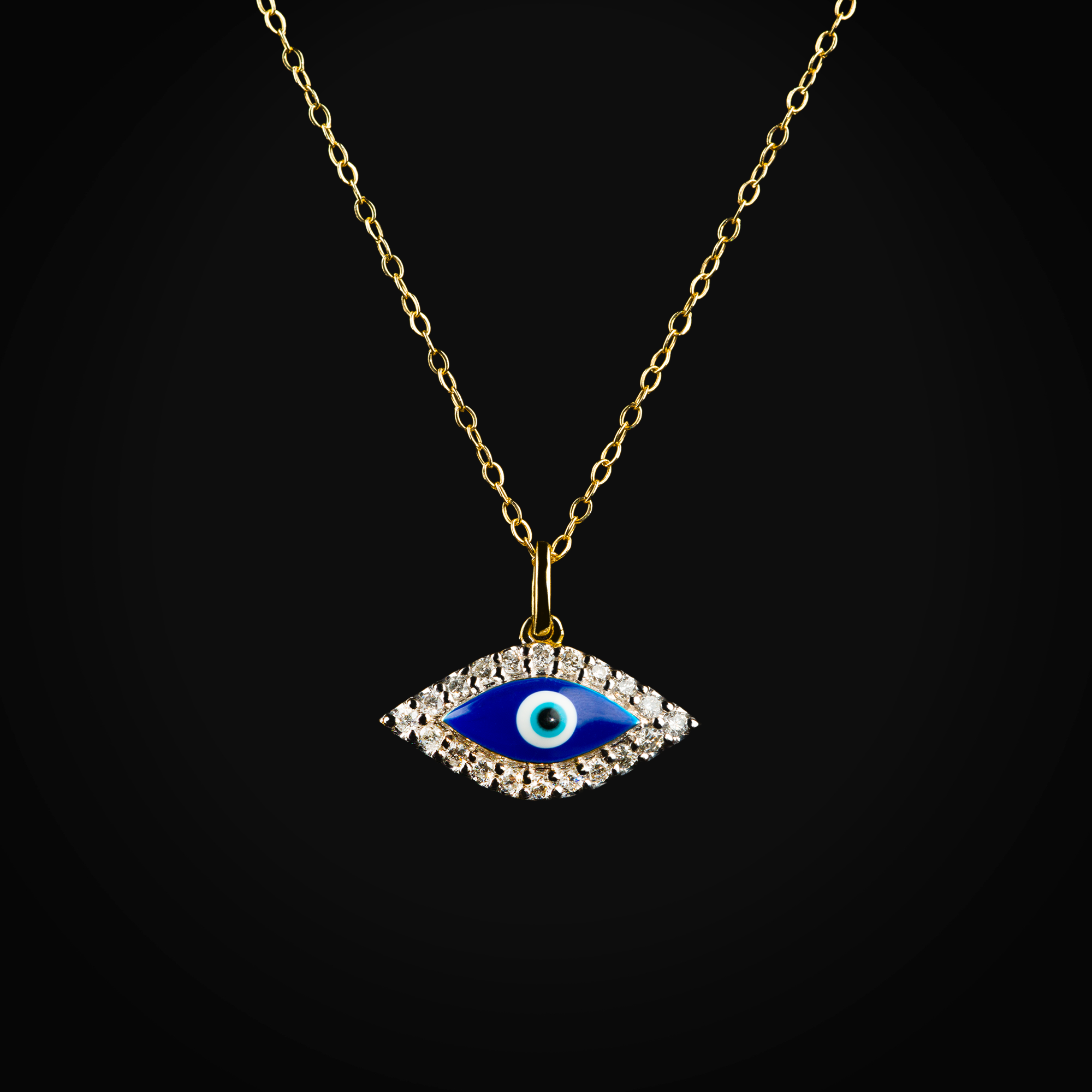 Cadena ojo turco 14k oro amarillo con diamantes corte brillante + Estuche | diamante de oro | Maestros Joyeros