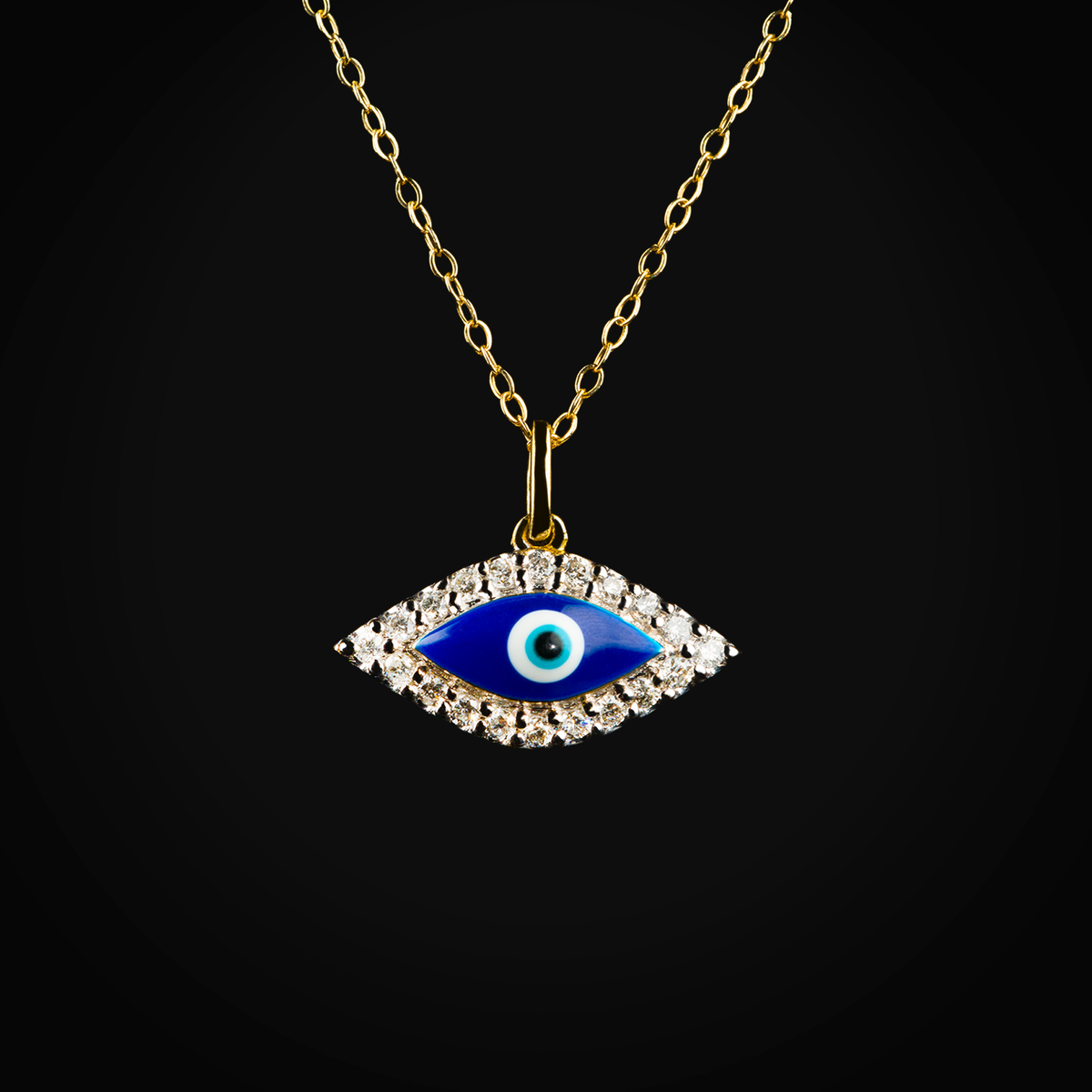 Cadena ojo turco 14k oro amarillo con diamantes corte brillante + Estuche | diamante de oro | Maestros Joyeros