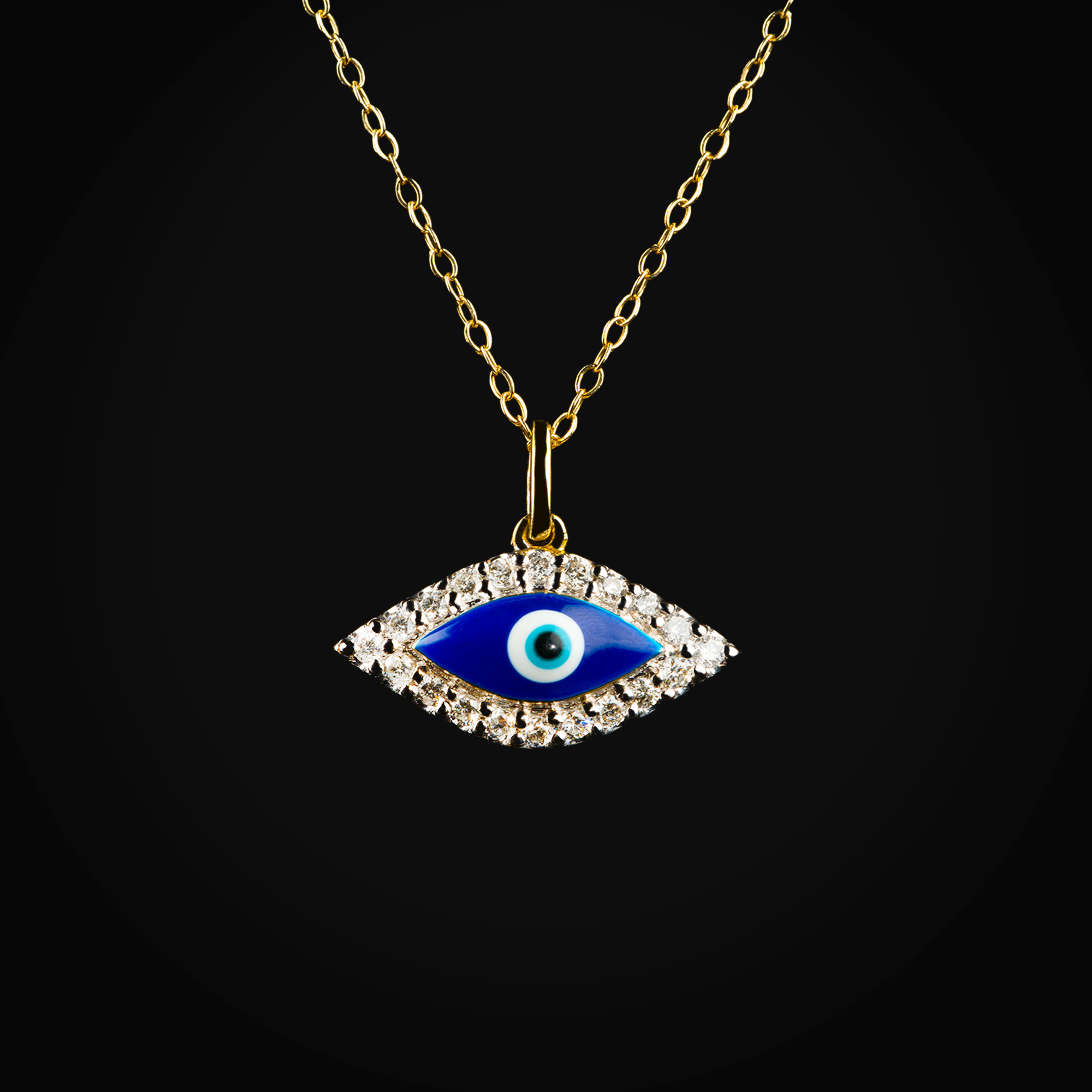 Cadena ojo turco 14k oro amarillo con diamantes corte brillante + Estuche | diamante de oro | Maestros Joyeros