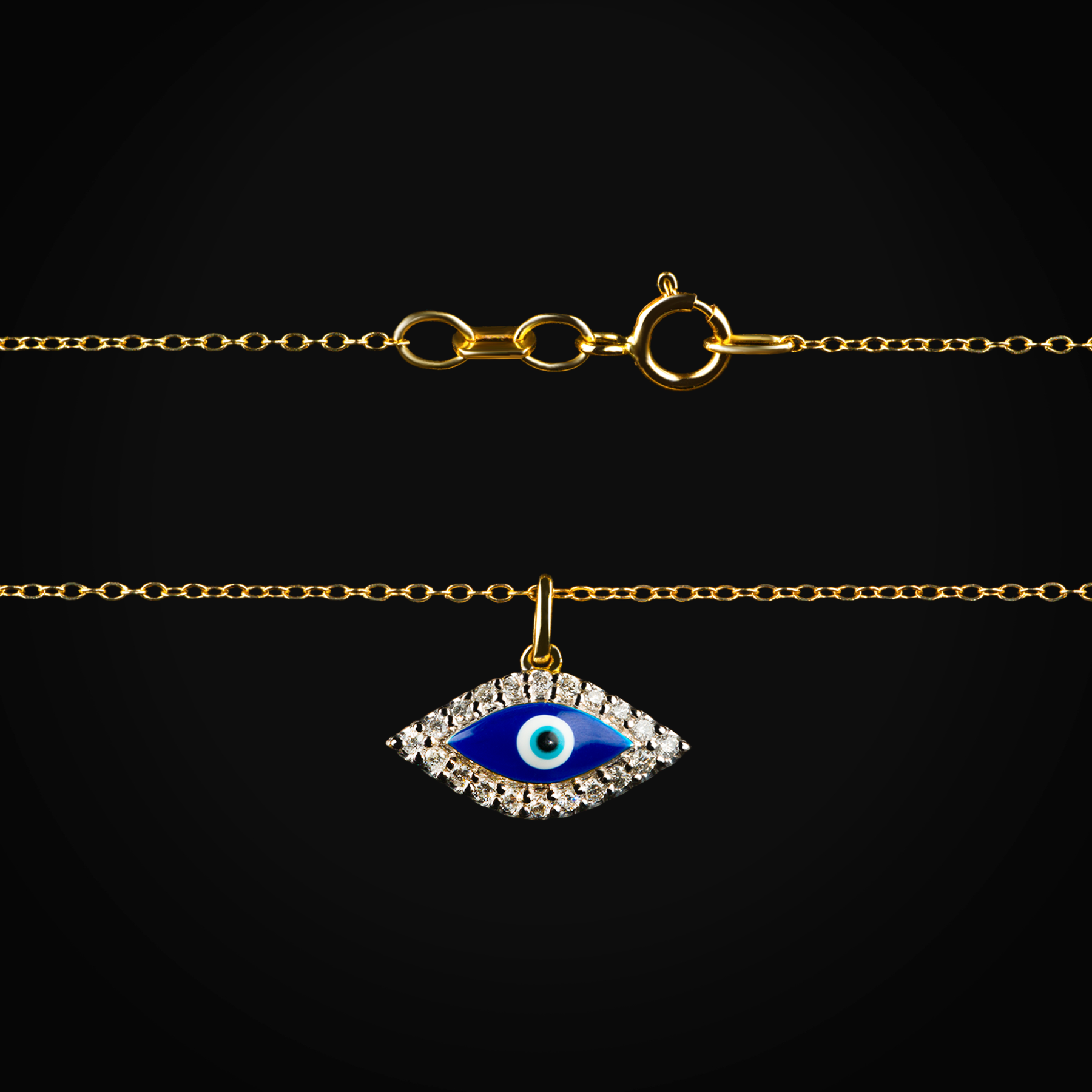 Cadena ojo turco 14k oro amarillo con diamantes corte brillante + Estuche | diamante de oro | Maestros Joyeros