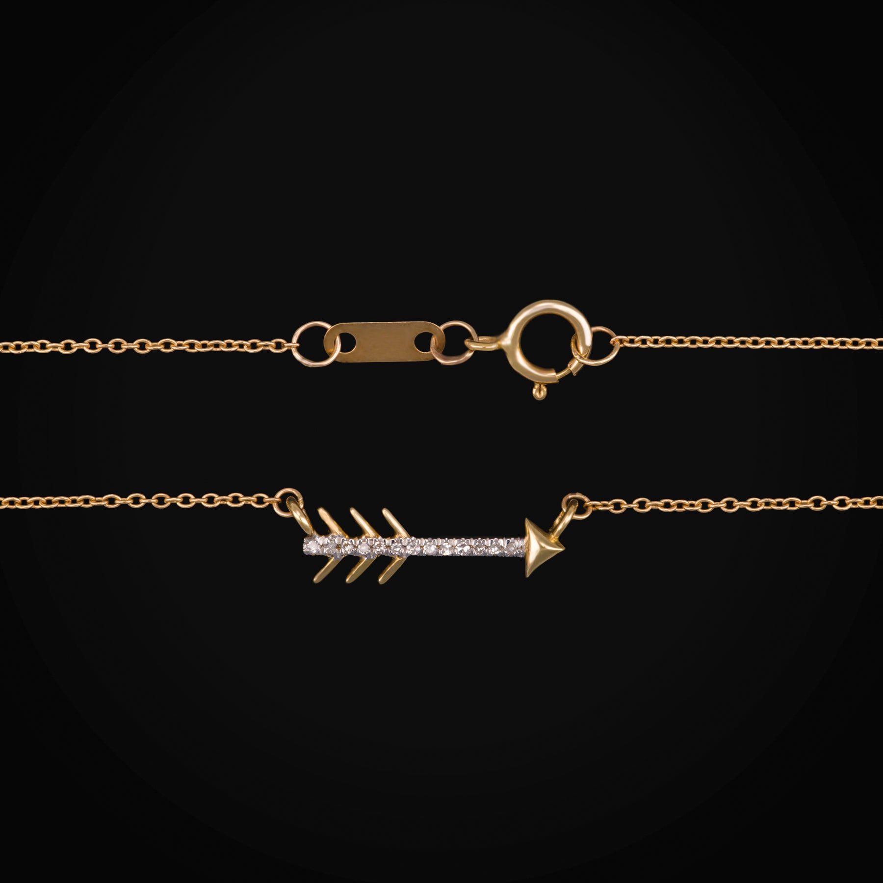 Cadena Flecha 14K Oro Amarillo con Diamantes Corte Brillante + Estuche