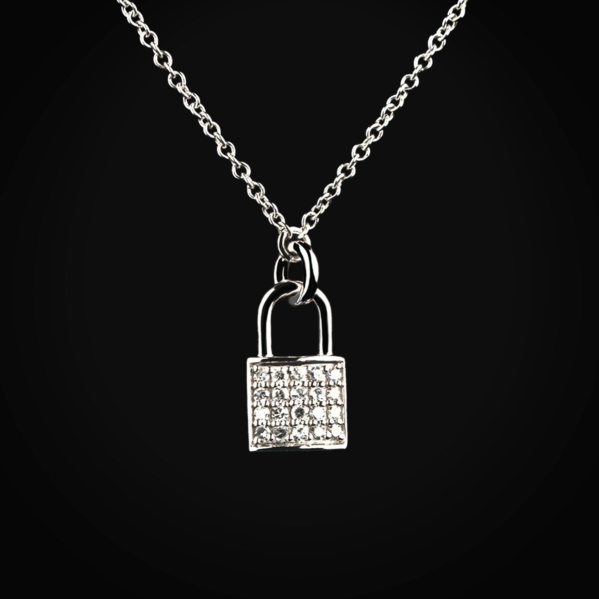 Cadena candado full ice 14k oro blanco con diamantes corte brillante + Estuche