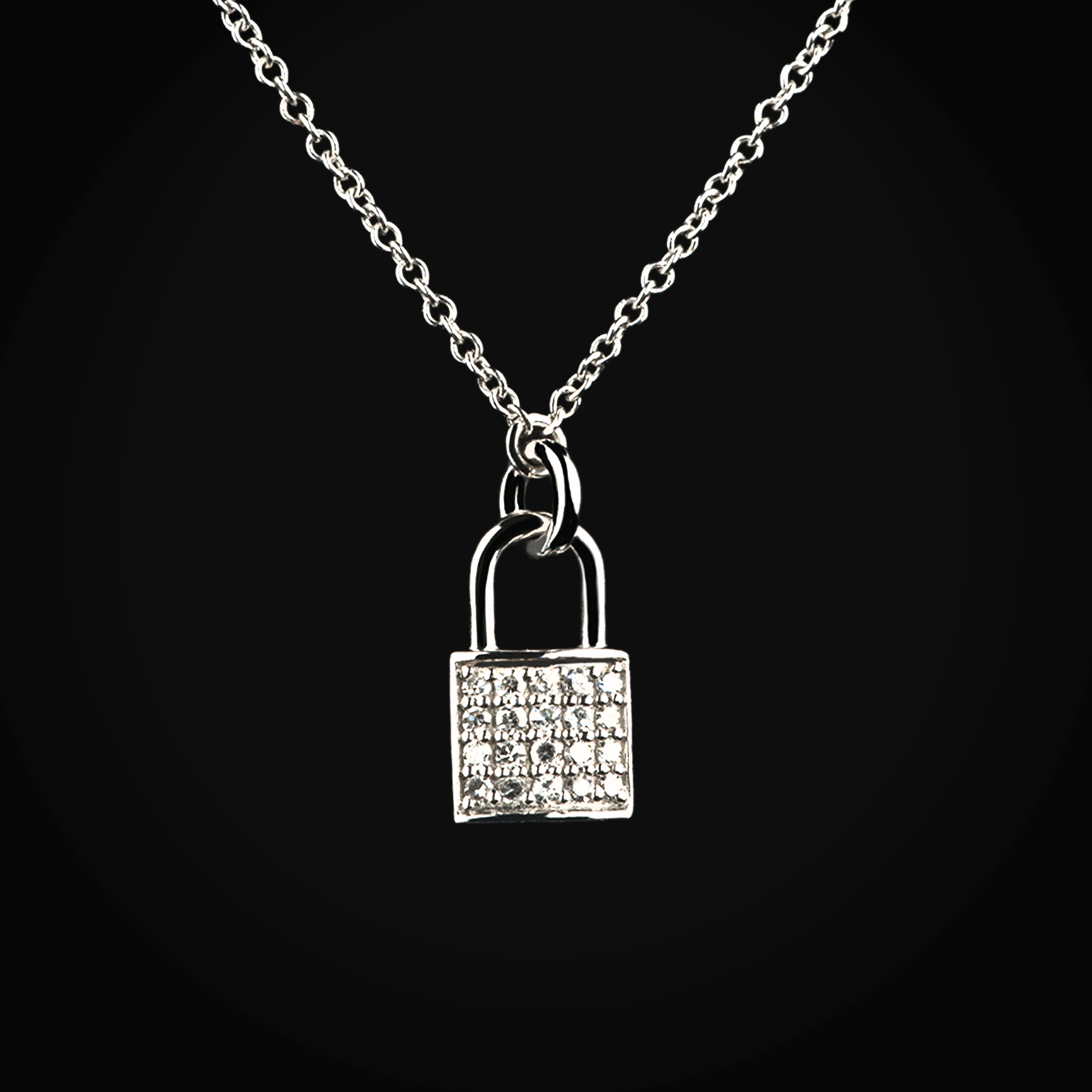 Cadena candado full ice 14k oro blanco con diamantes corte brillante + Estuche | diamante de oro | Maestros Joyeros
