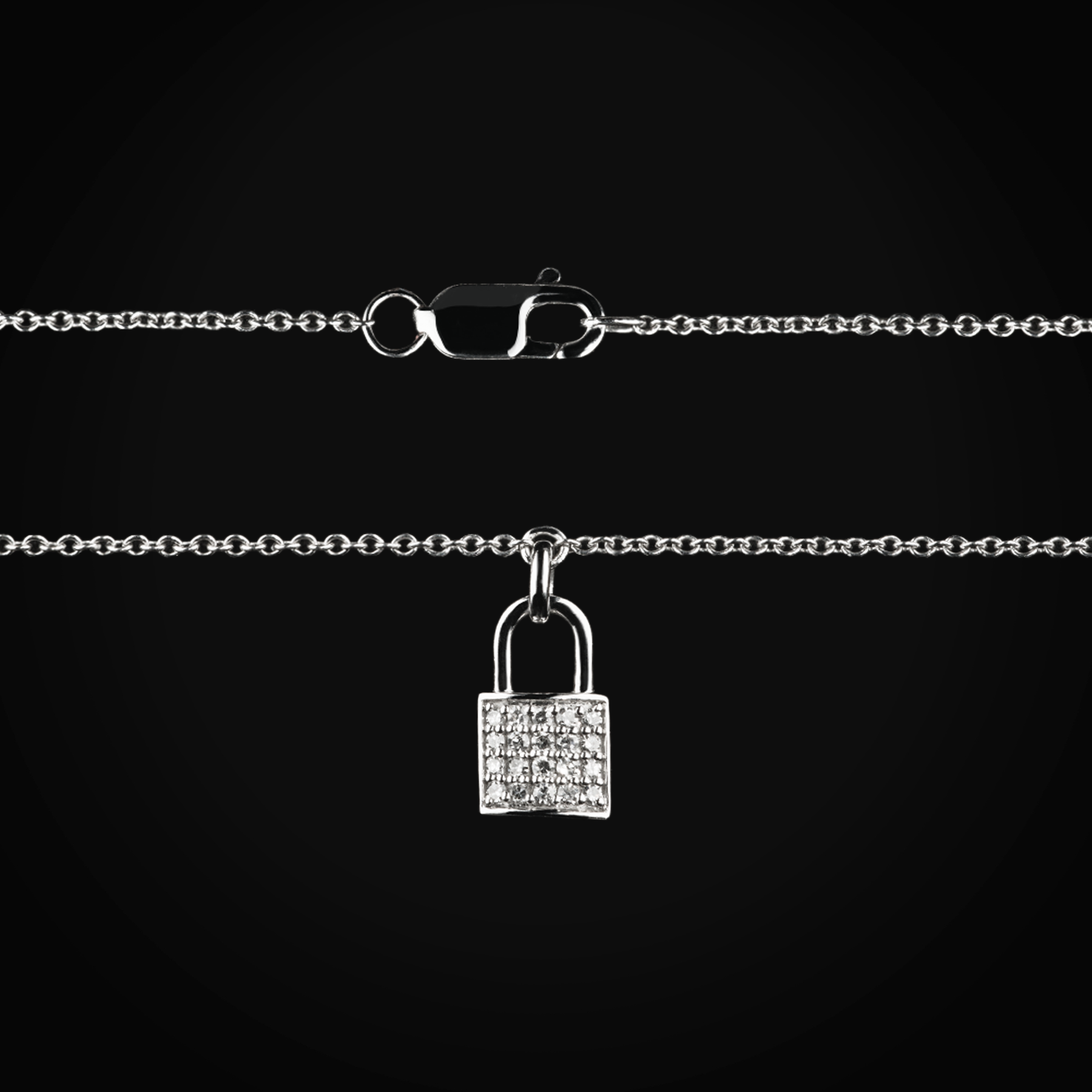 Cadena candado full ice 14k oro blanco con diamantes corte brillante + Estuche | diamante de oro | Maestros Joyeros