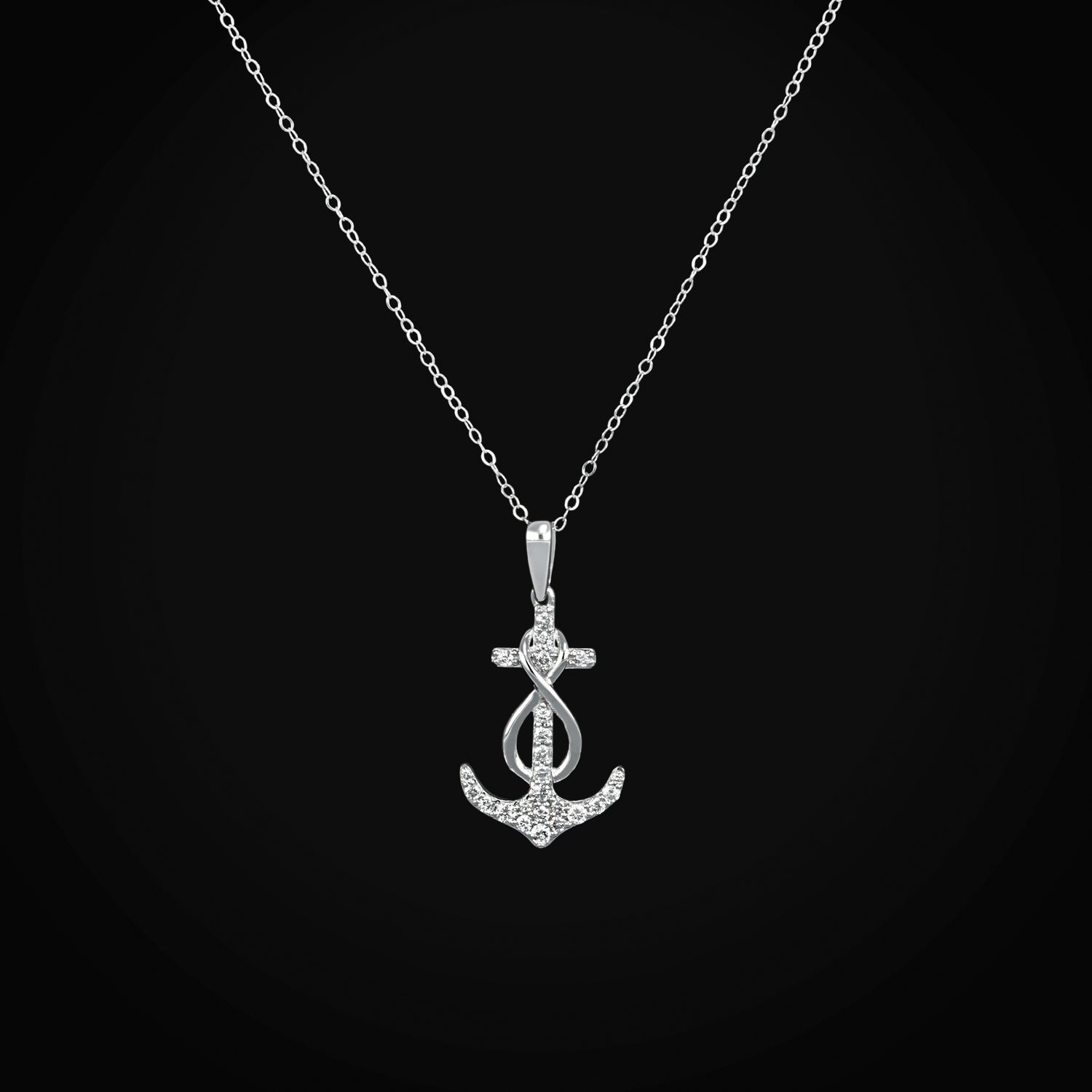 Cadena Ancla con Infinito 14k Oro Blanco con Diamantes + Estuche