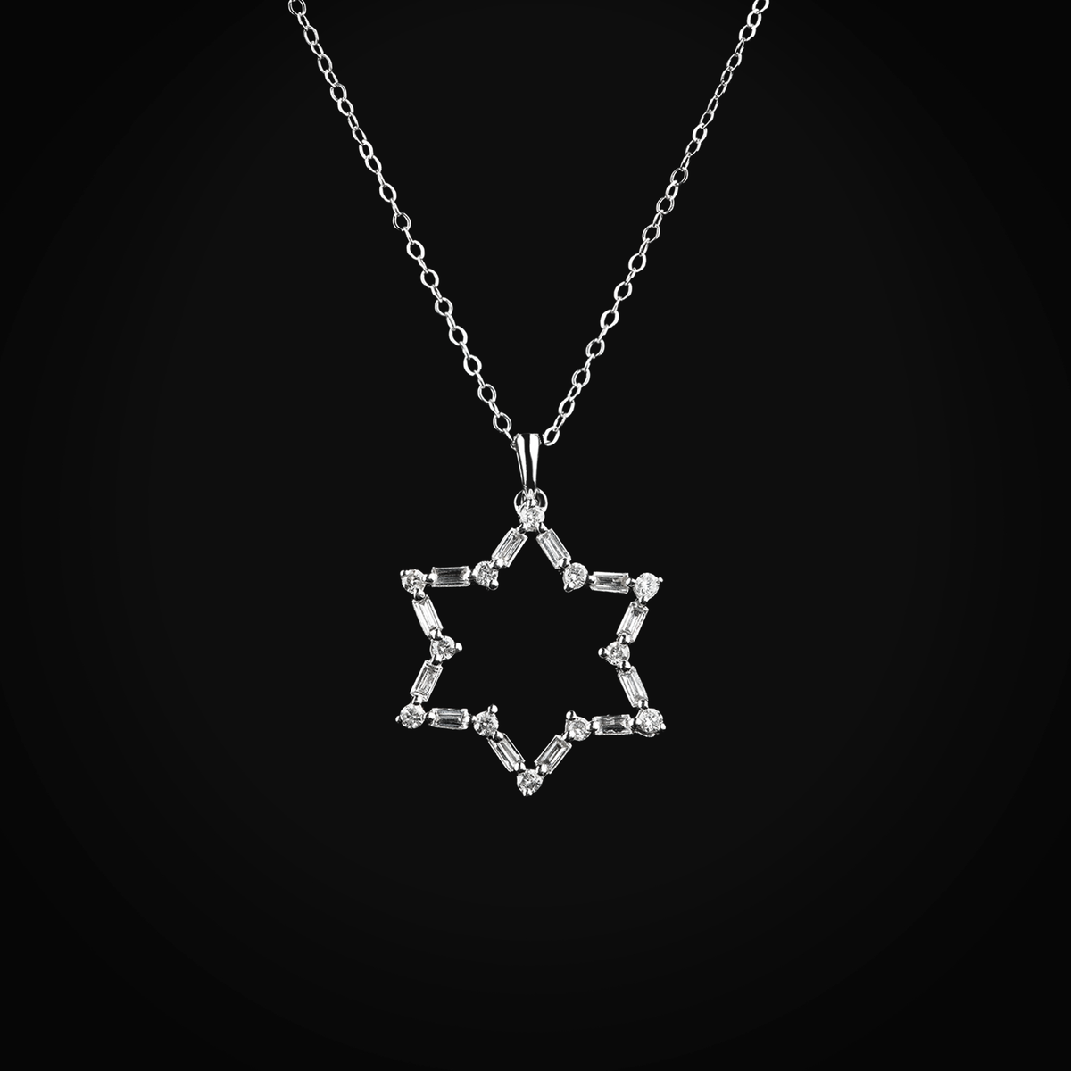 Cadena estrella 14k oro blanco con diamantes corte brillante + Estuche