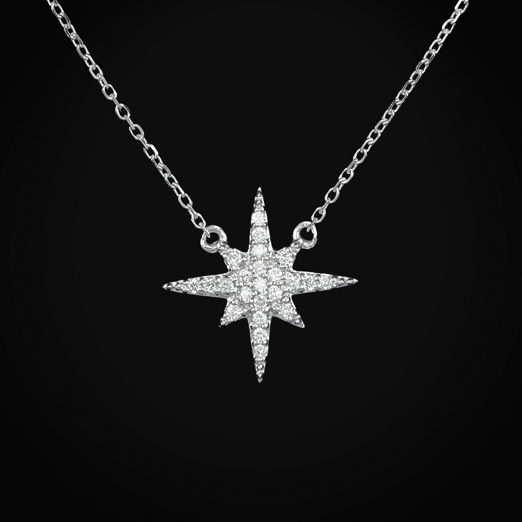 Cadena Estrella 14k Oro Blanco con Diamantes Corte Brillante + Estuche