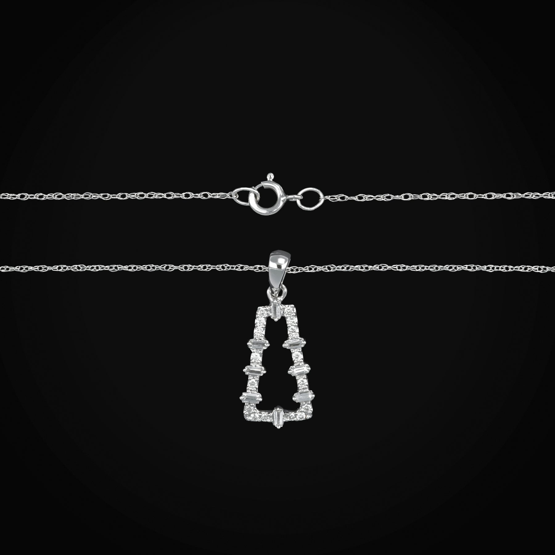 Cadena Triangulo con Diamantes Baguette 14k + Estuche