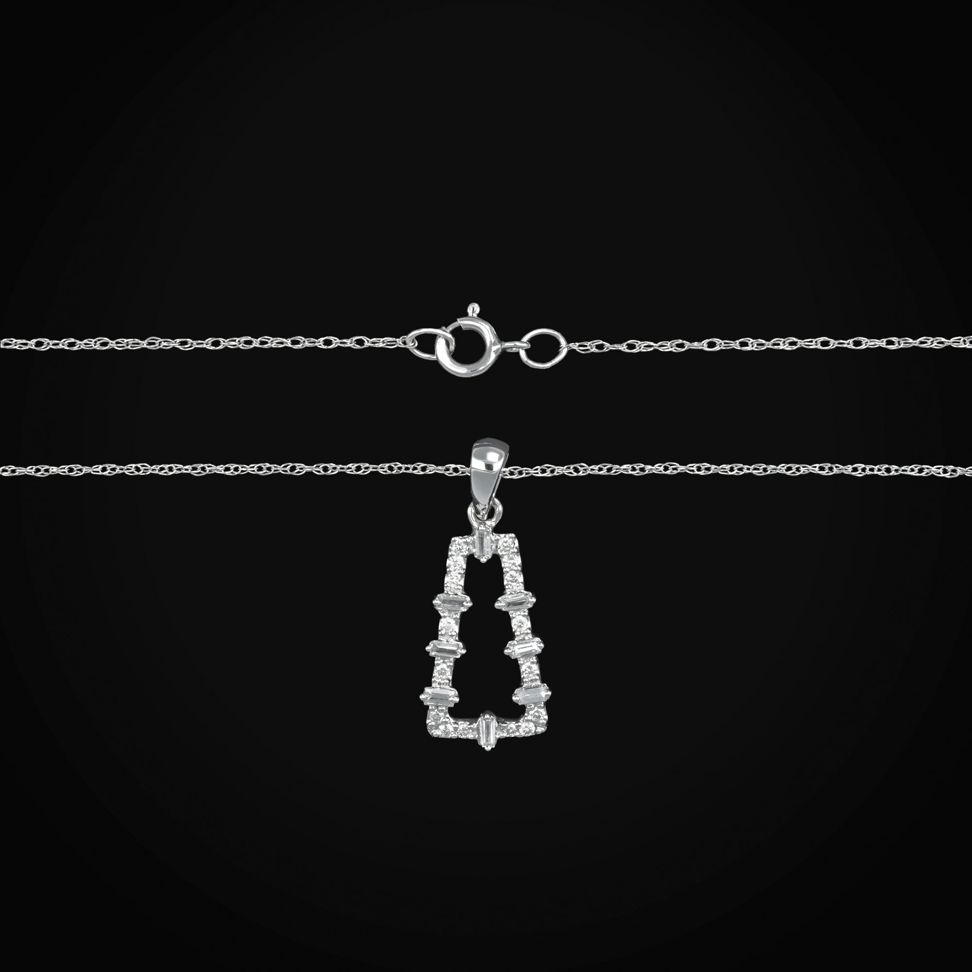 Cadena Triangulo con Diamantes Baguette 14k + Estuche