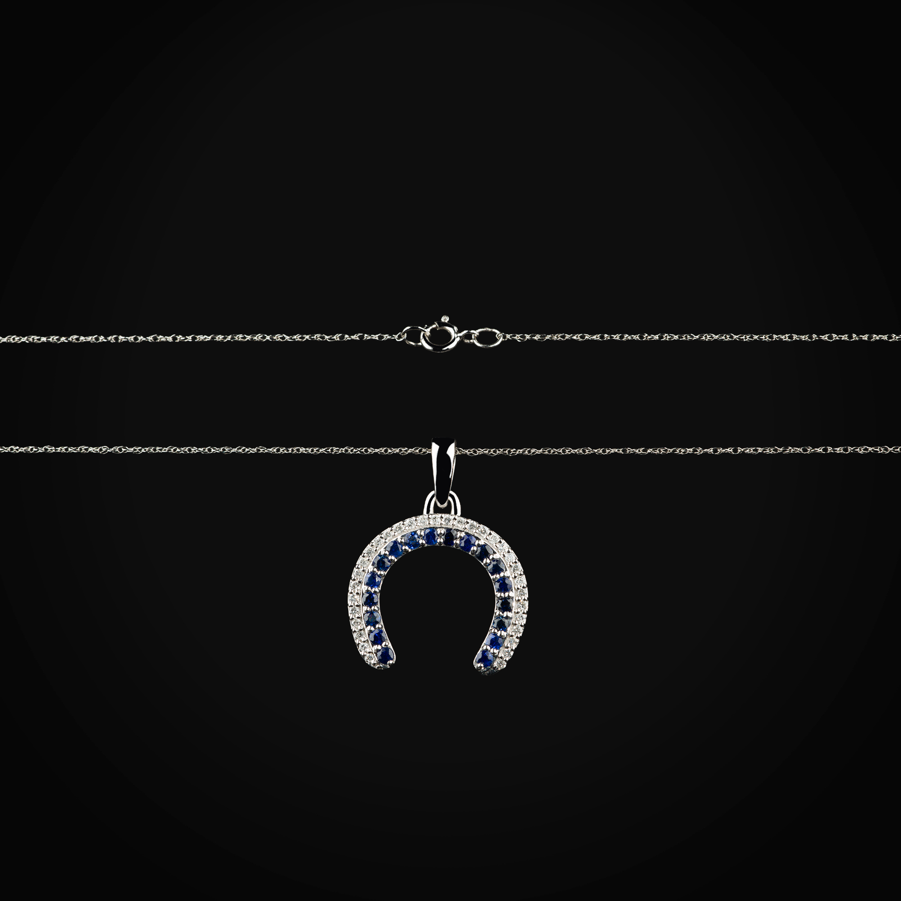 Cadena 14k con dije herradura zafiros azules oro blanco con diamantes de mina + Estuche | diamante de oro | Maestros Joyeros