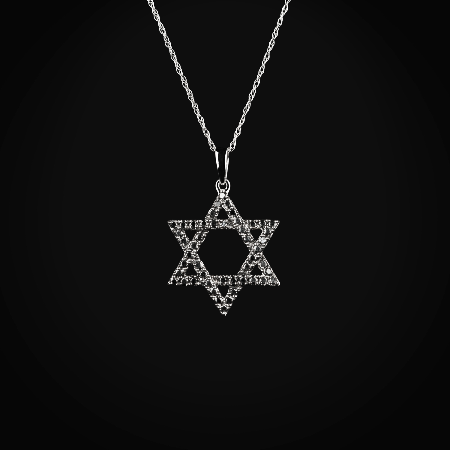 Cadena 14k con dije estrella de David black diamond oro blanco + Estuche