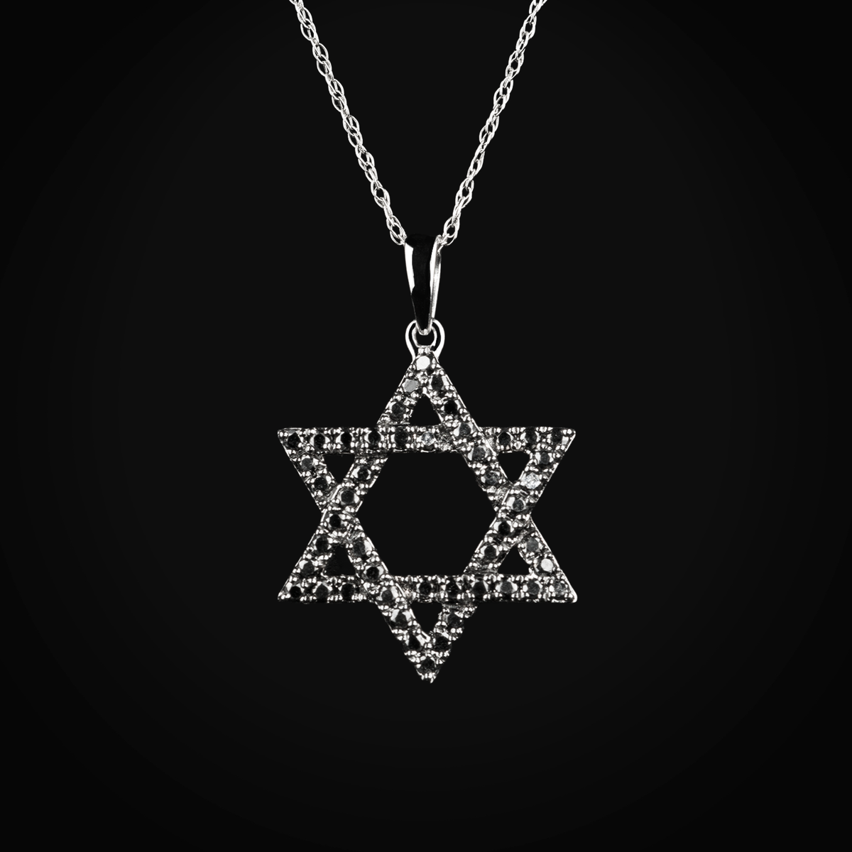Cadena 14k con dije estrella de David black diamond oro blanco + Estuche