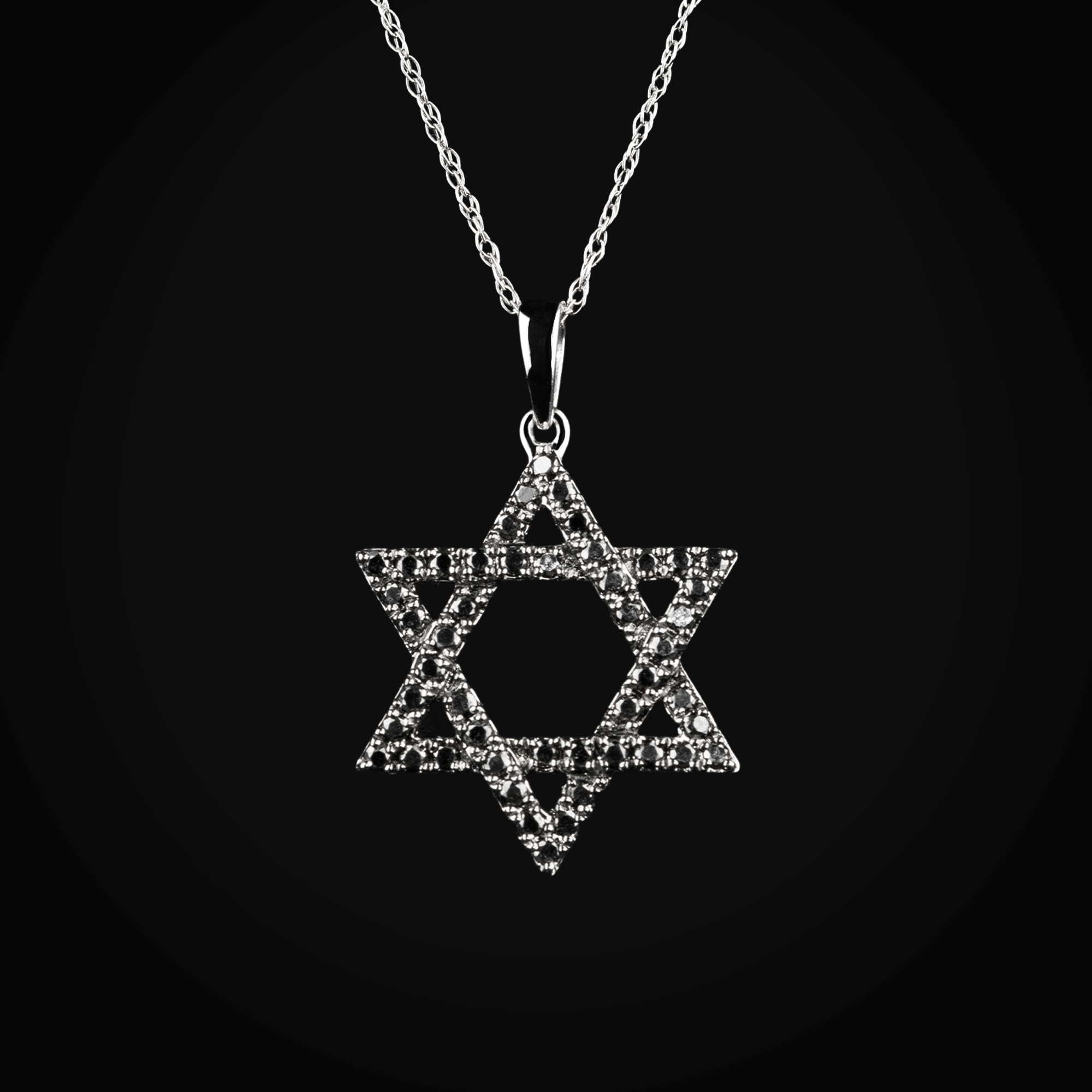Cadena 14k con dije estrella de David black diamond oro blanco + Estuche | diamante de oro | Maestros Joyeros