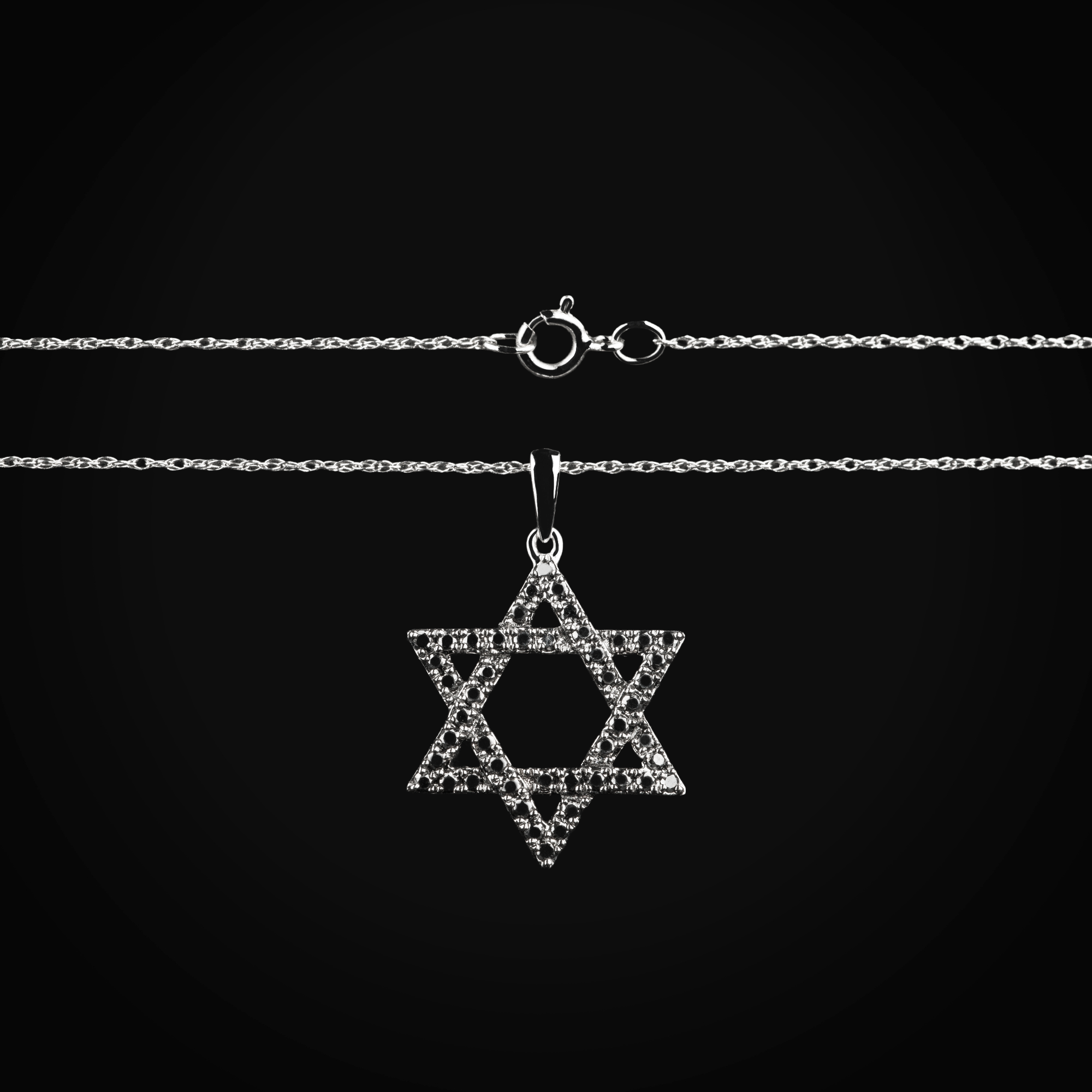 Cadena 14k con dije estrella de David black diamond oro blanco + Estuche | diamante de oro | Maestros Joyeros