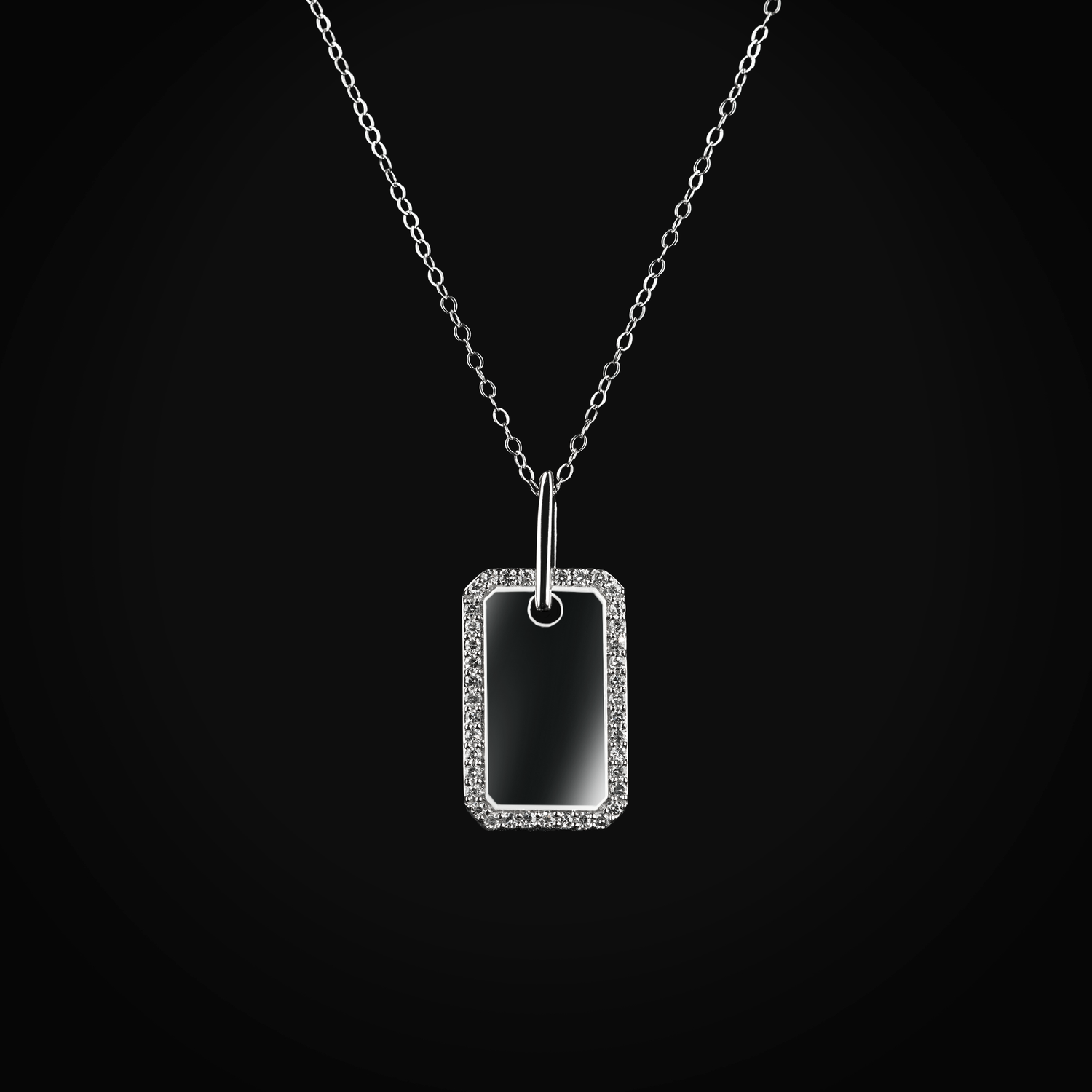 Cadena 14k con placa militar oro blanco con diamantes de mina corte + Estuche
