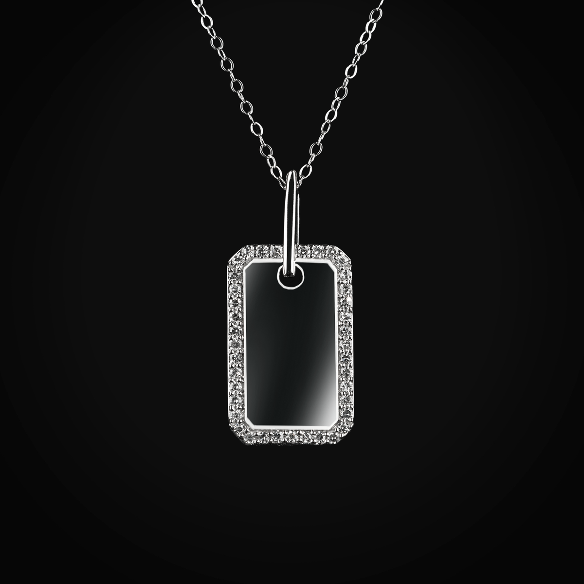 Cadena 14k con placa militar oro blanco con diamantes de mina corte + Estuche