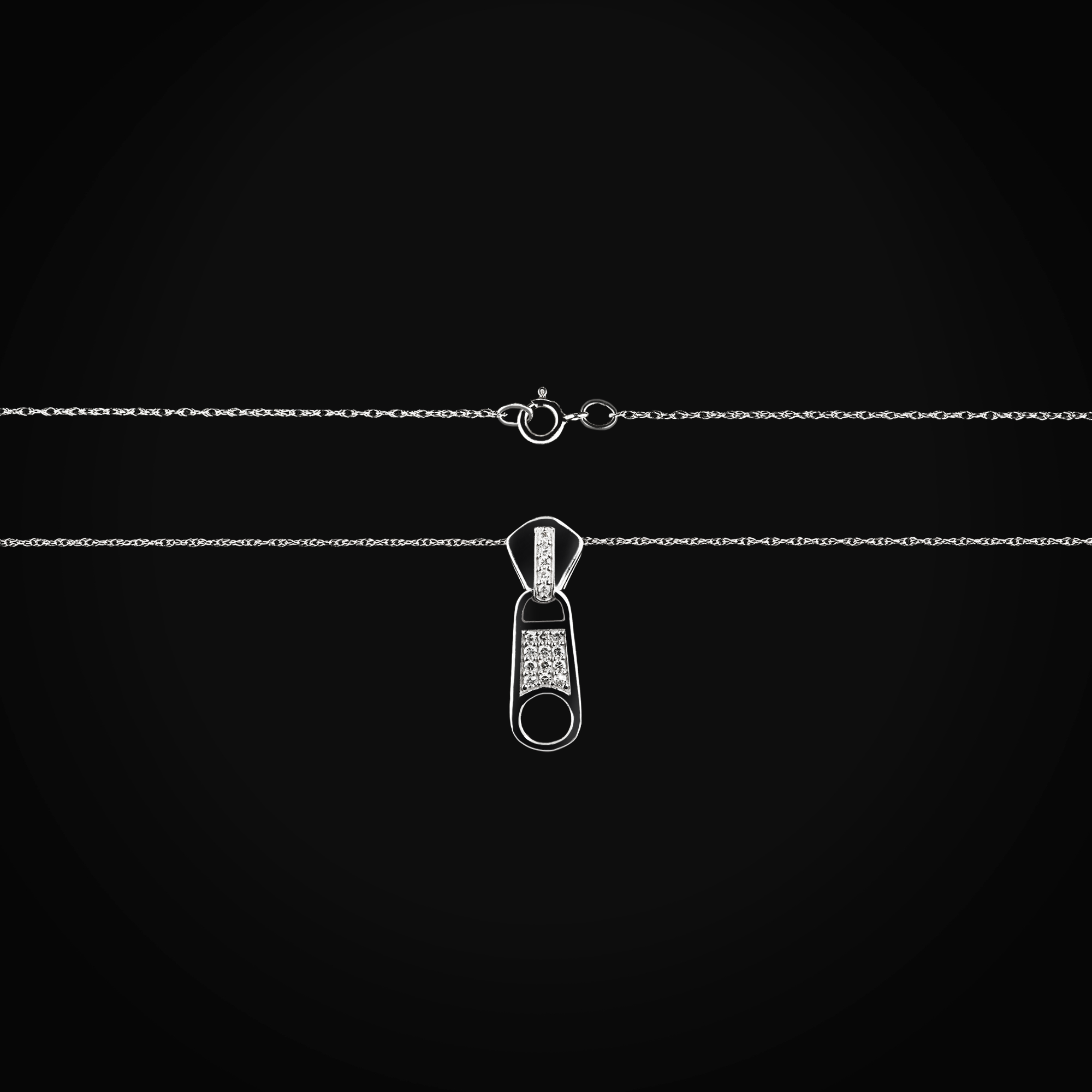 Cadena 14k con dije zipper oro blanco con diamantes de mina corte + Estuche | diamante de oro | Maestros Joyeros