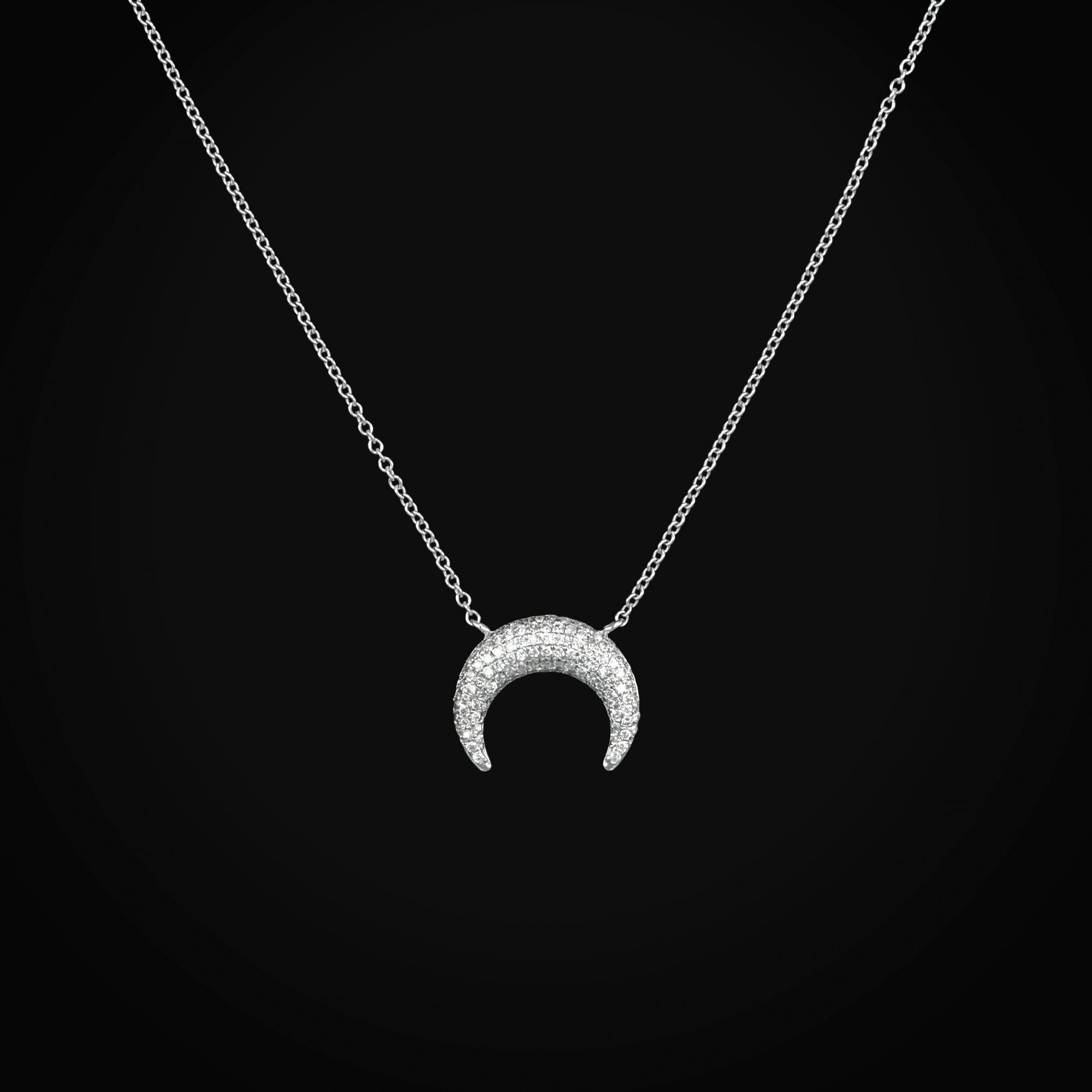 Gargantilla con Dije Luna de Oro Blanco 14K con Diamantes + Estuche