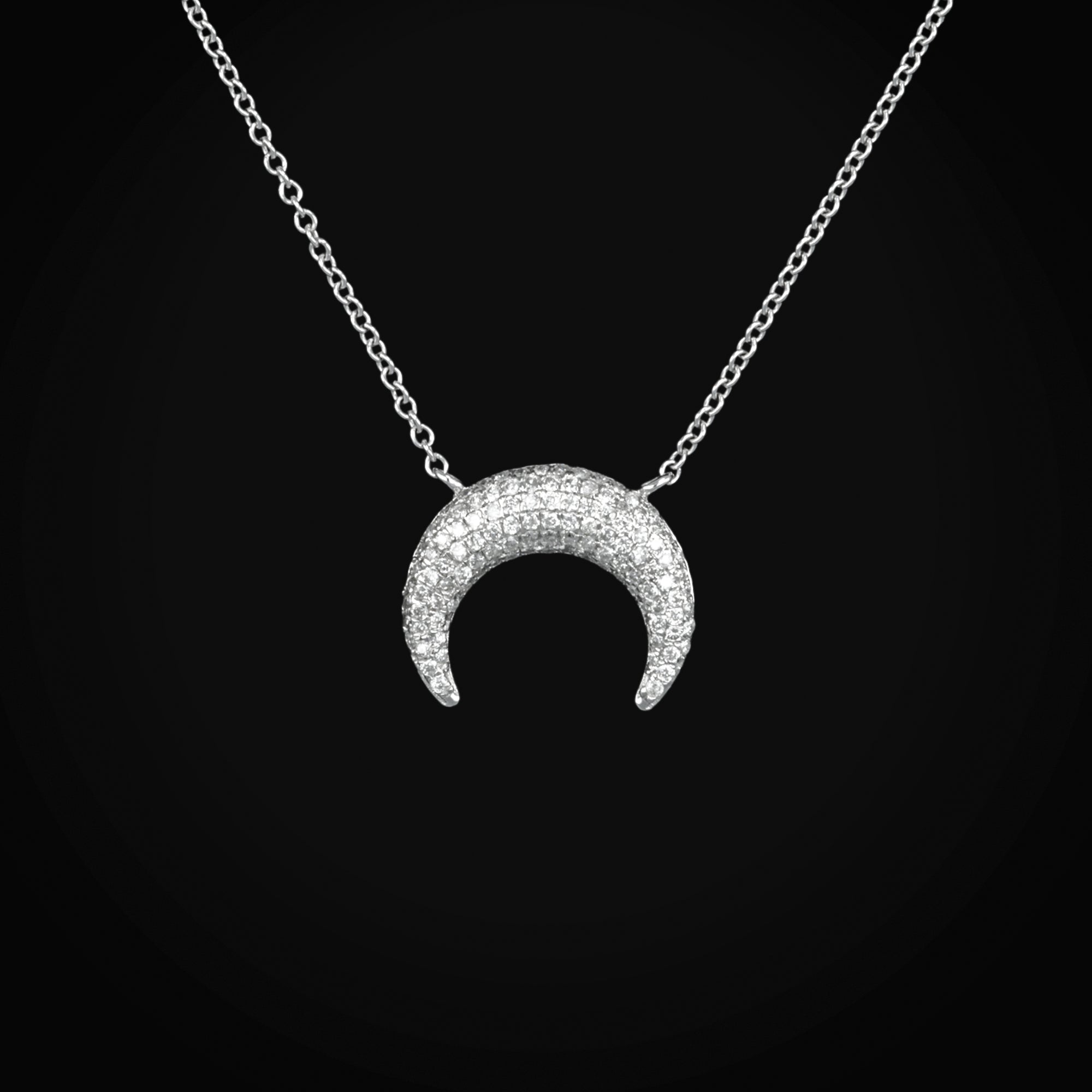 Gargantilla con Dije Luna de Oro Blanco 14K con Diamantes + Estuche