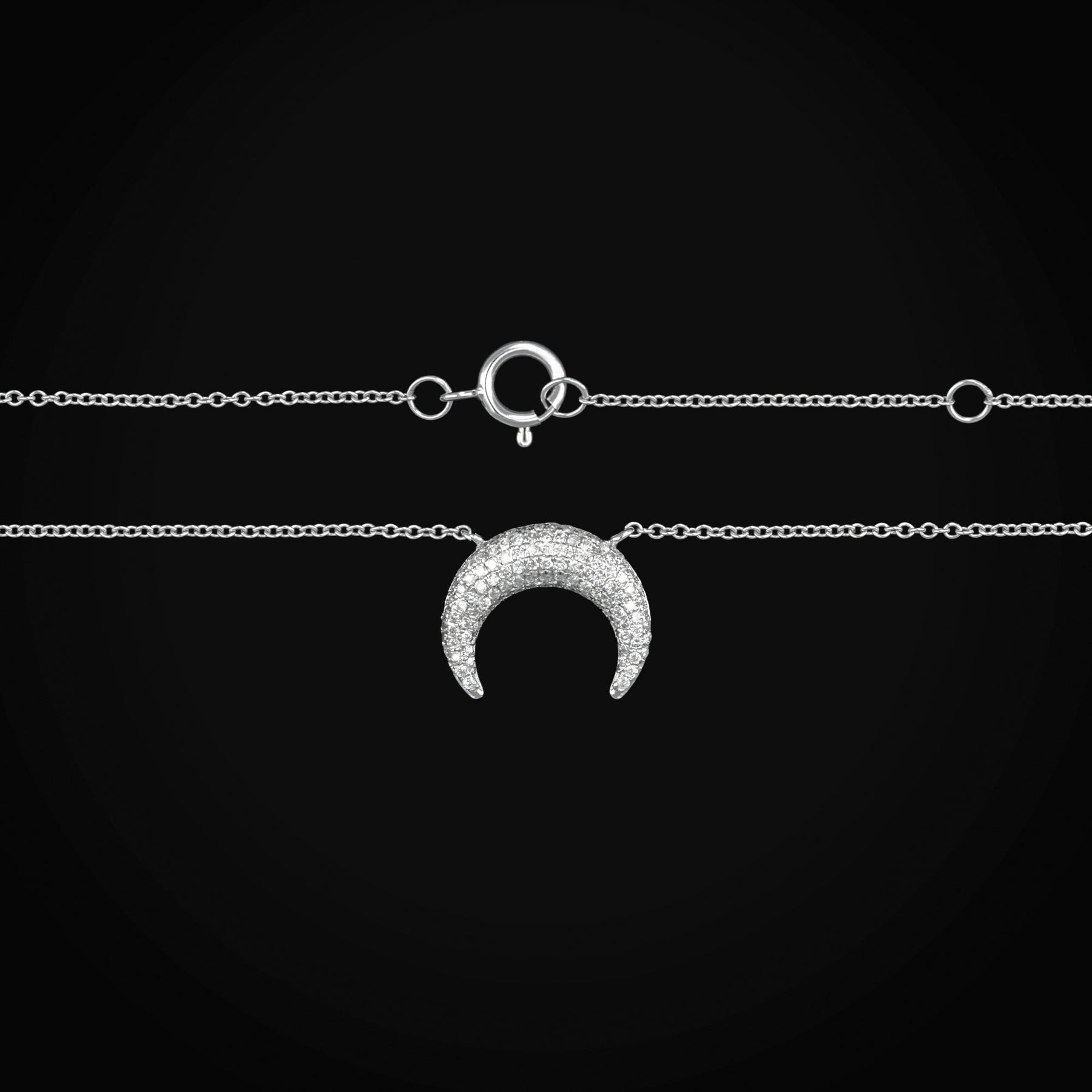 Gargantilla con Dije Luna de Oro Blanco 14K con Diamantes + Estuche