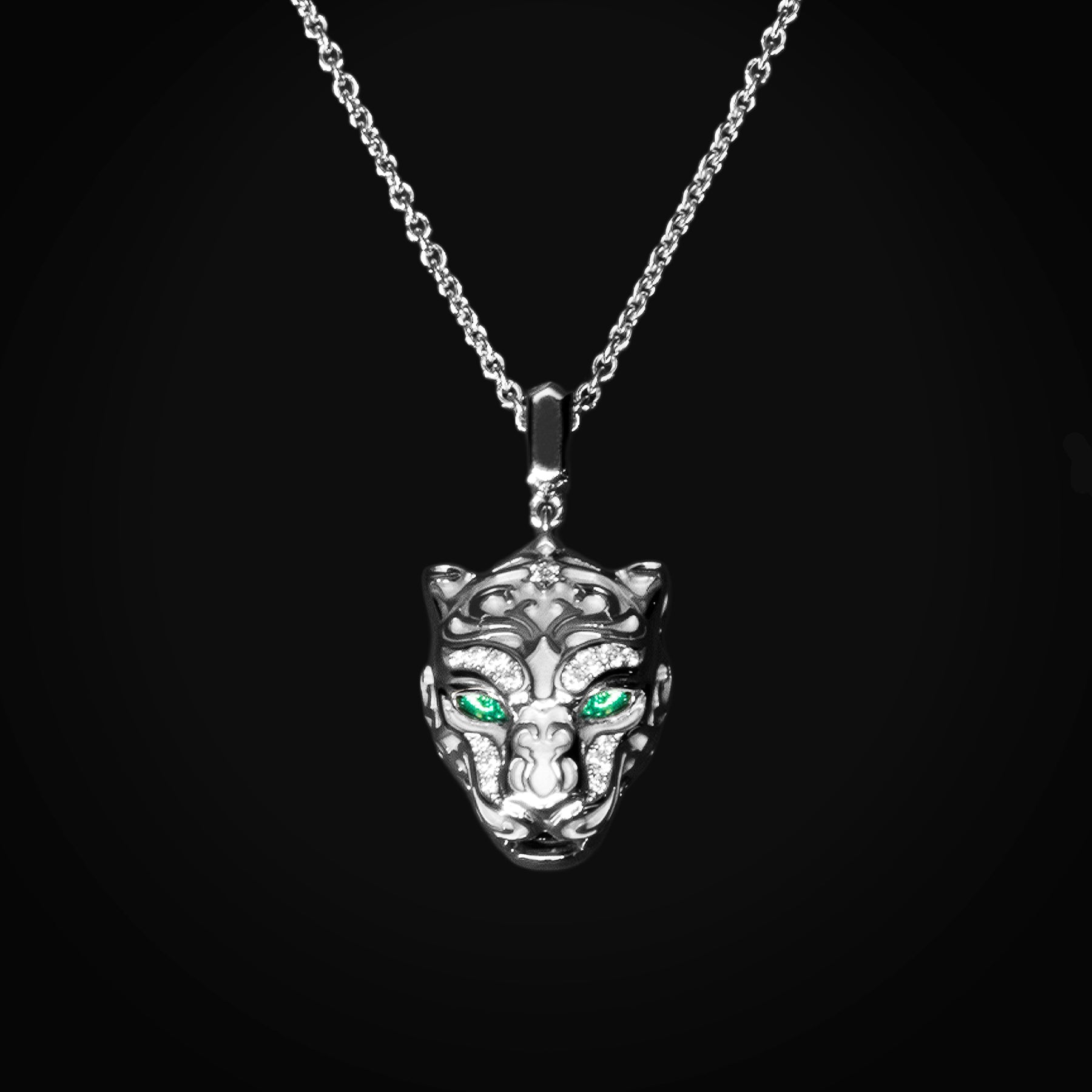18k White Gold and Emerald Chain with Panther Pendant (Zodaria)