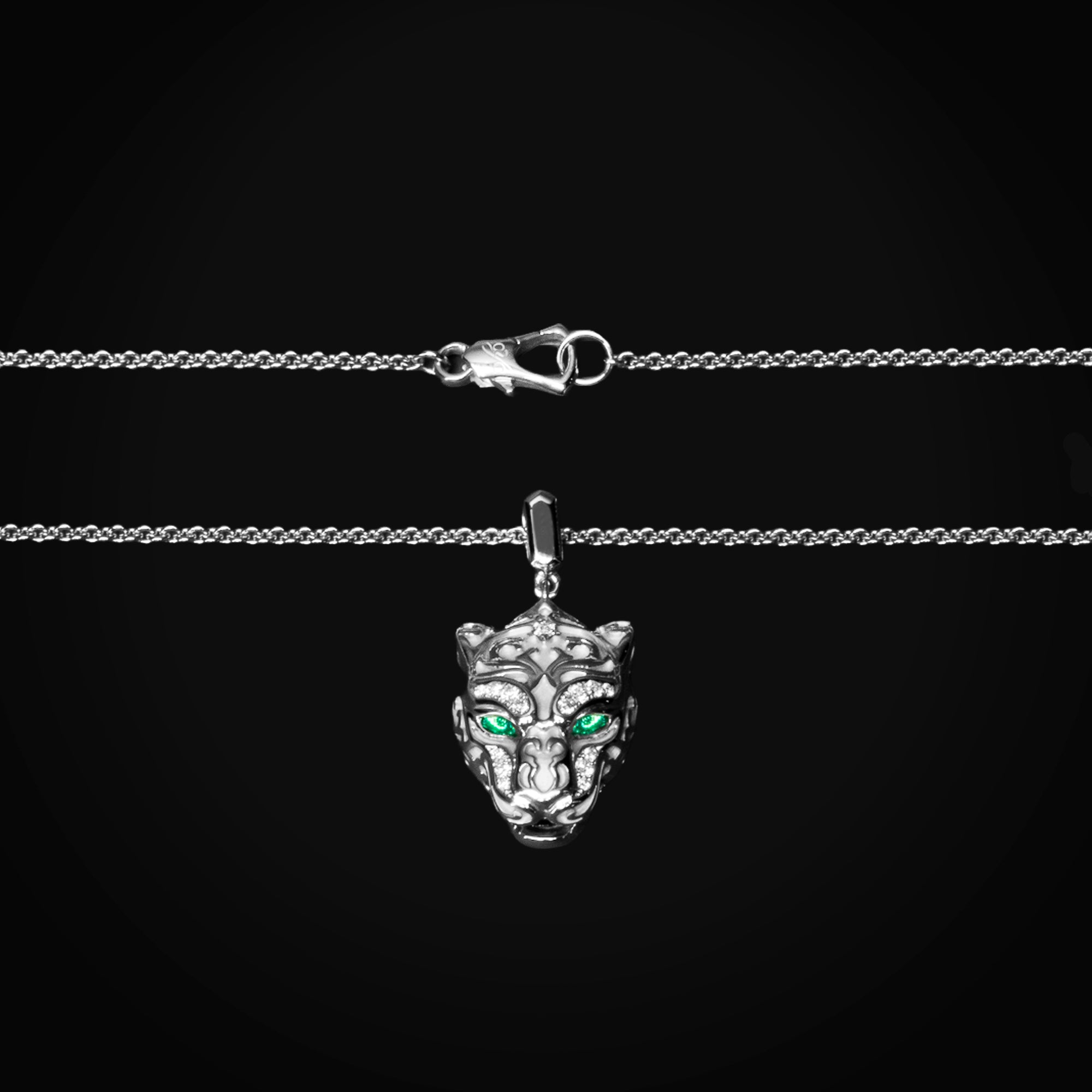 18k White Gold and Emerald Chain with Panther Pendant (Zodaria)