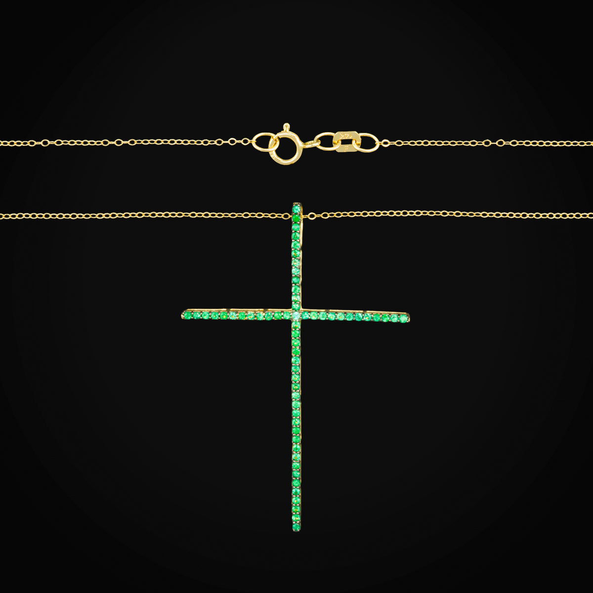 Gargantilla con Dije Cruz Esmeraldas Oro Amarillo 14K + Estuche