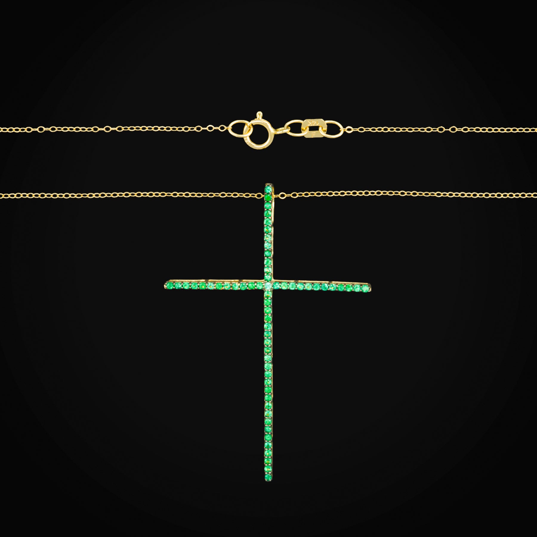 Gargantilla con Dije Cruz Esmeraldas Oro Amarillo 14K + Estuche