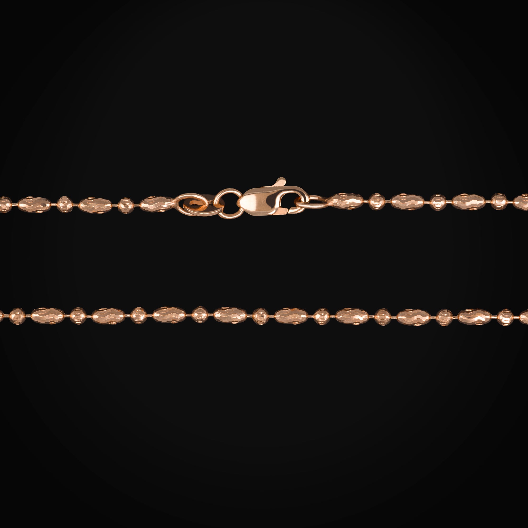 Cadena 14k Secuencia Circulo y Ovalo Diamantado Oro Rosa + Estuche