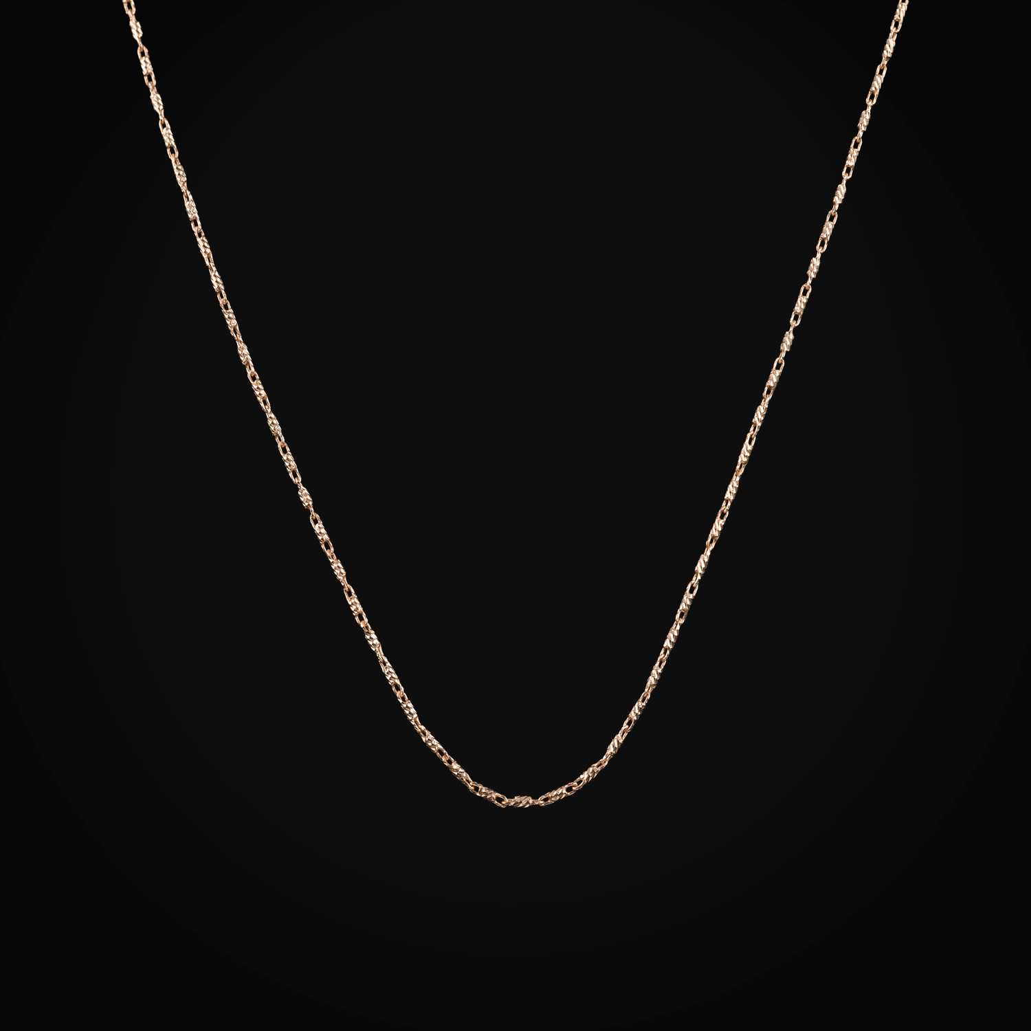 Cadena 14k Secuencia Eslabón Diamantado Central Con Asas Oro Rosa + Estuche
