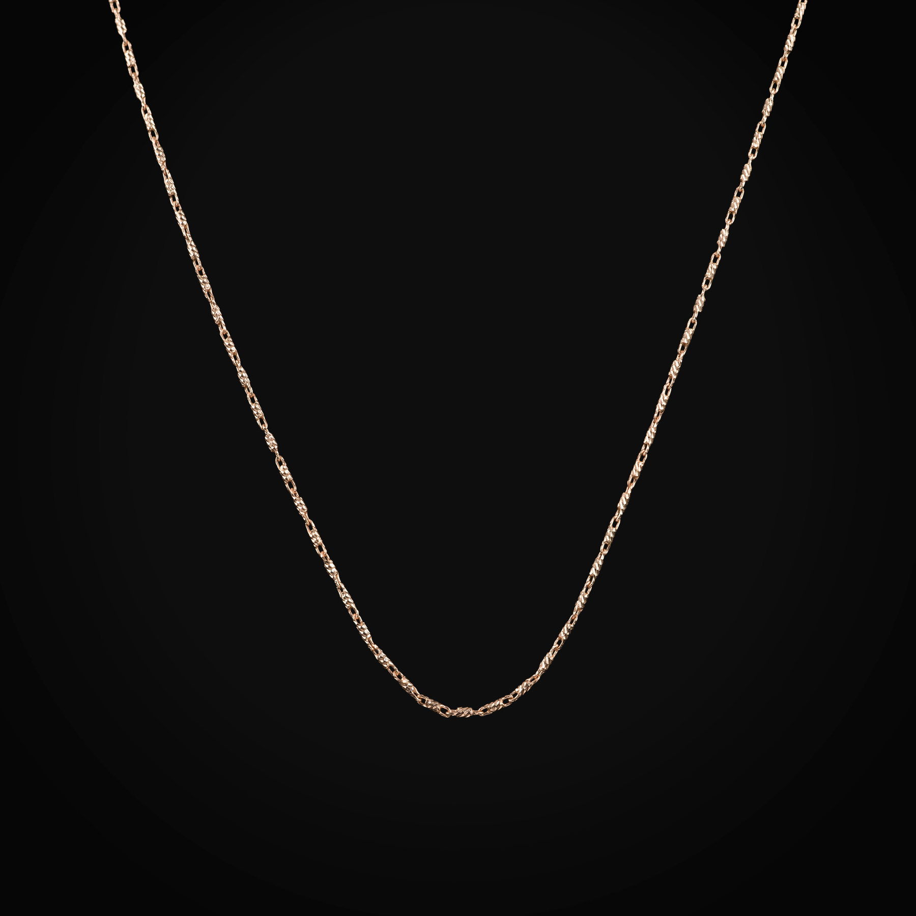 Cadena 14k Secuencia Eslabón Diamantado Central Con Asas Oro Rosa + Estuche