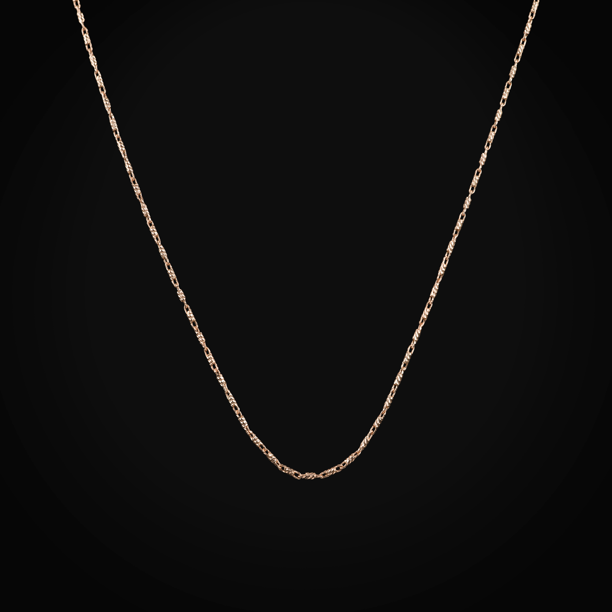 Cadena 14k Secuencia Eslabón Diamantado Central Con Asas Oro Rosa + Estuche