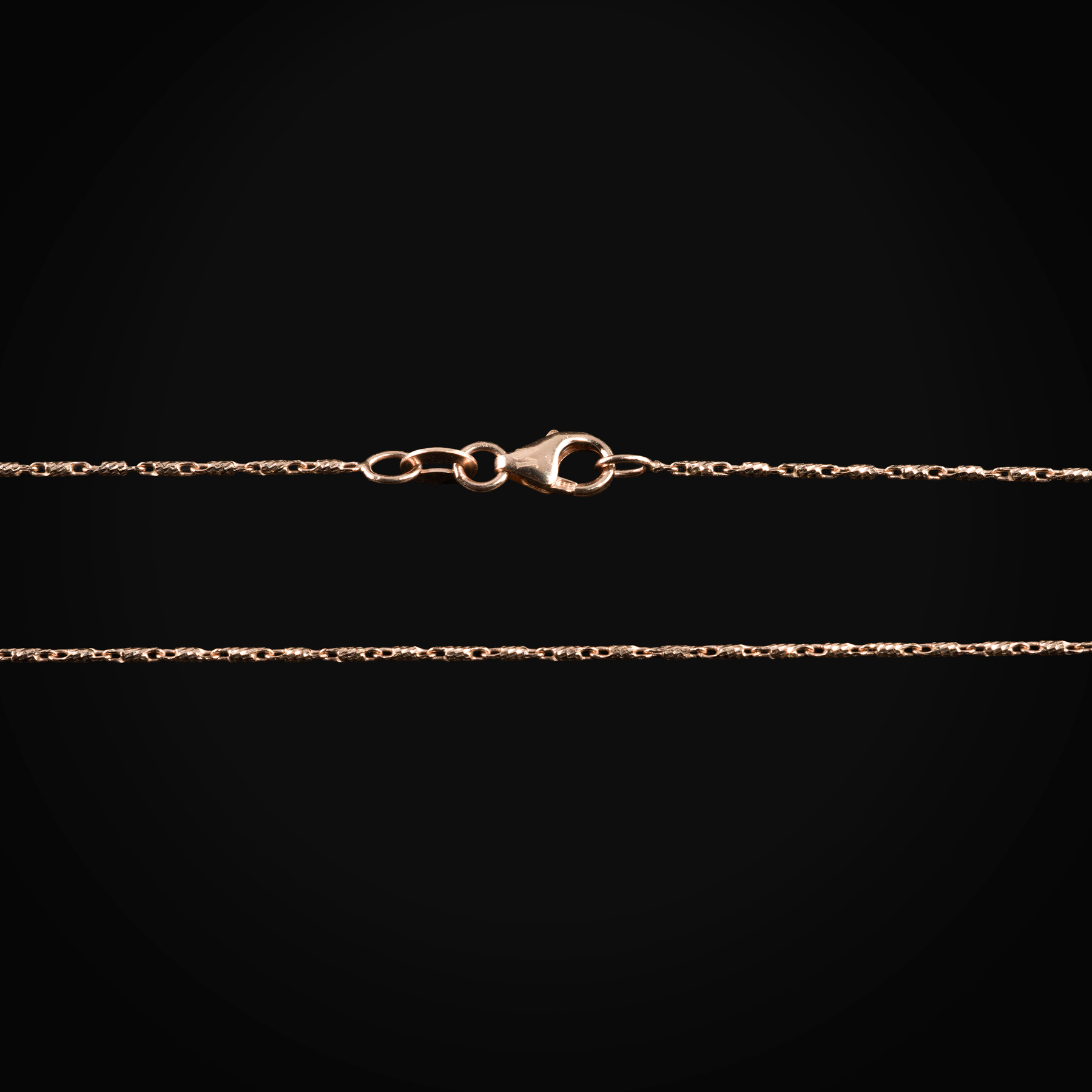 Cadena 14k Secuencia Eslabón Diamantado Central Con Asas Oro Rosa + Estuche