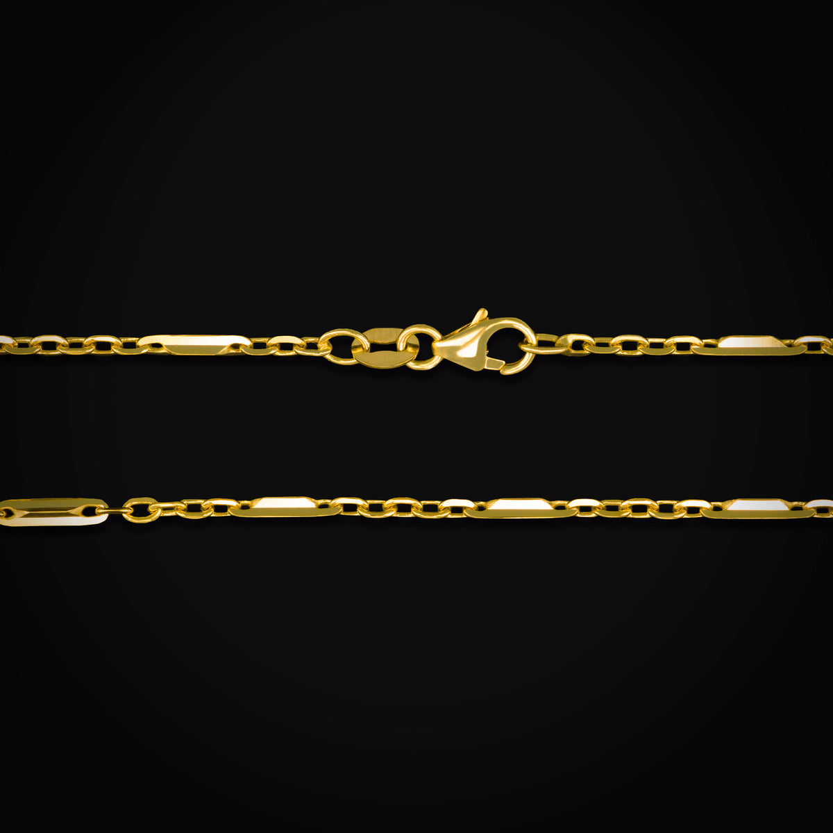 Cadena 14k Secuencia Ancla y Eslabón Troquel 4 Puntas Oro Amarillo + Estuche