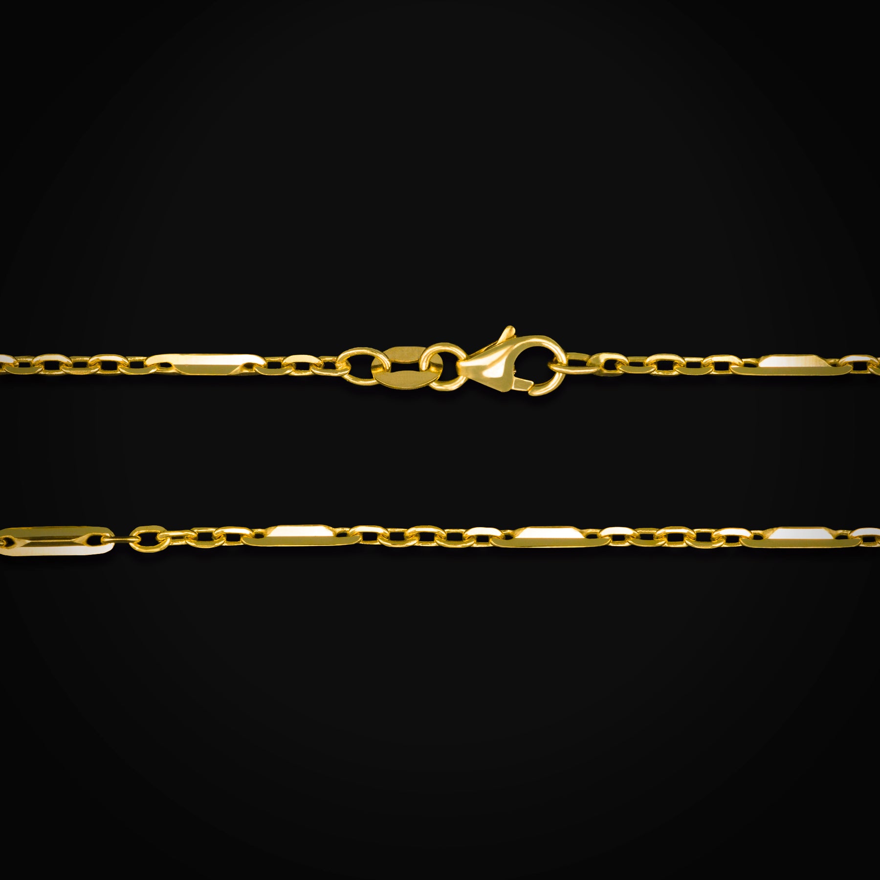 Cadena 14k Secuencia Ancla y Eslabón Troquel 4 Puntas Oro Amarillo + Estuche