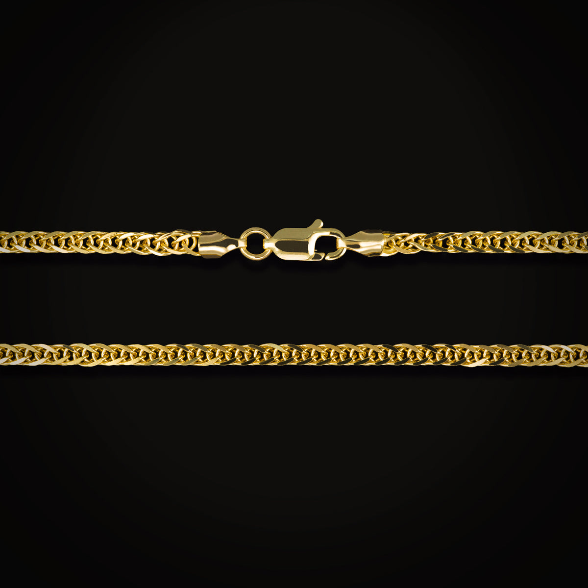 Cadena Tejido Franco Espiga Cuadrada Oro Amarillo14k   + Estuche