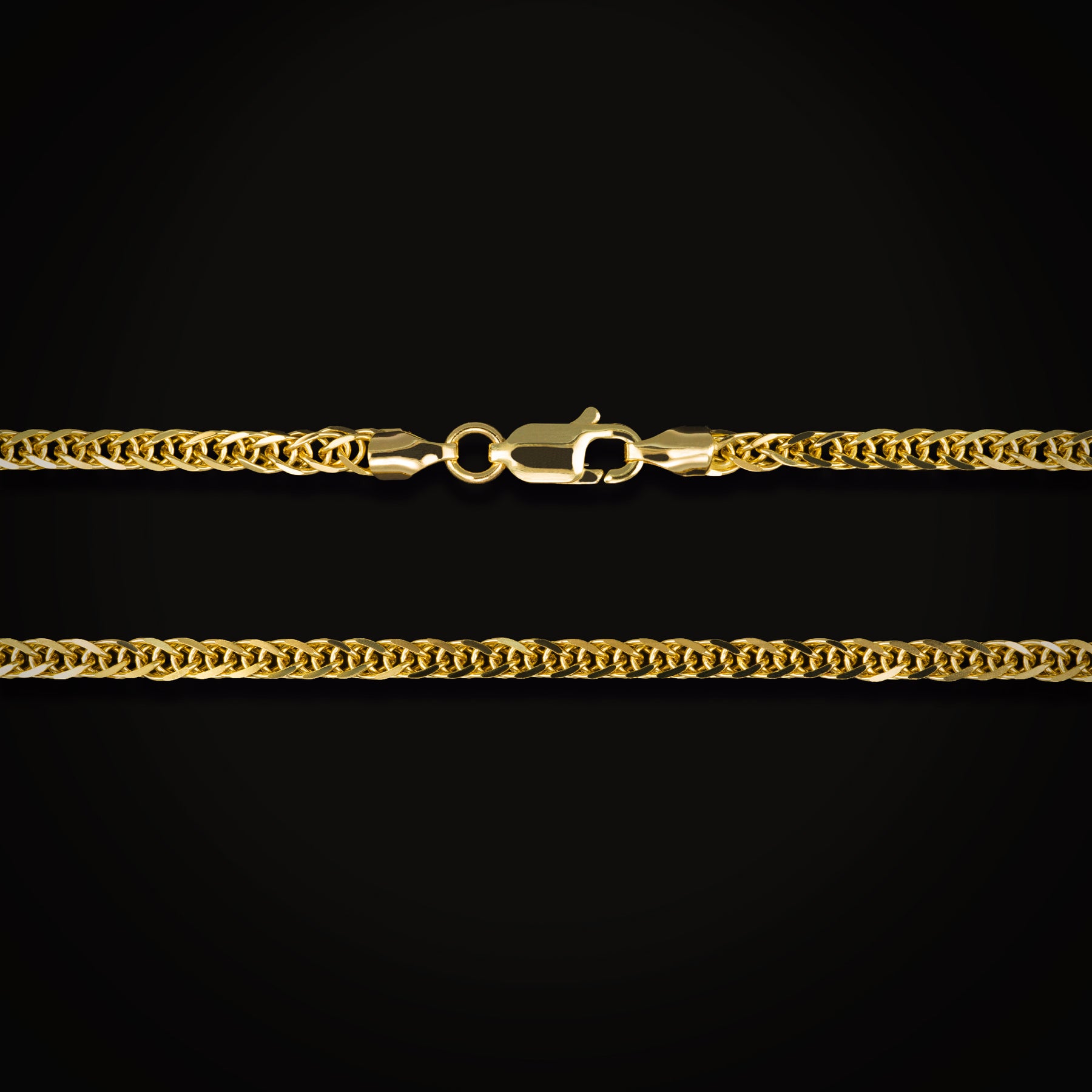 Cadena Tejido Franco Espiga Cuadrada Oro Amarillo 14k   + Estuche