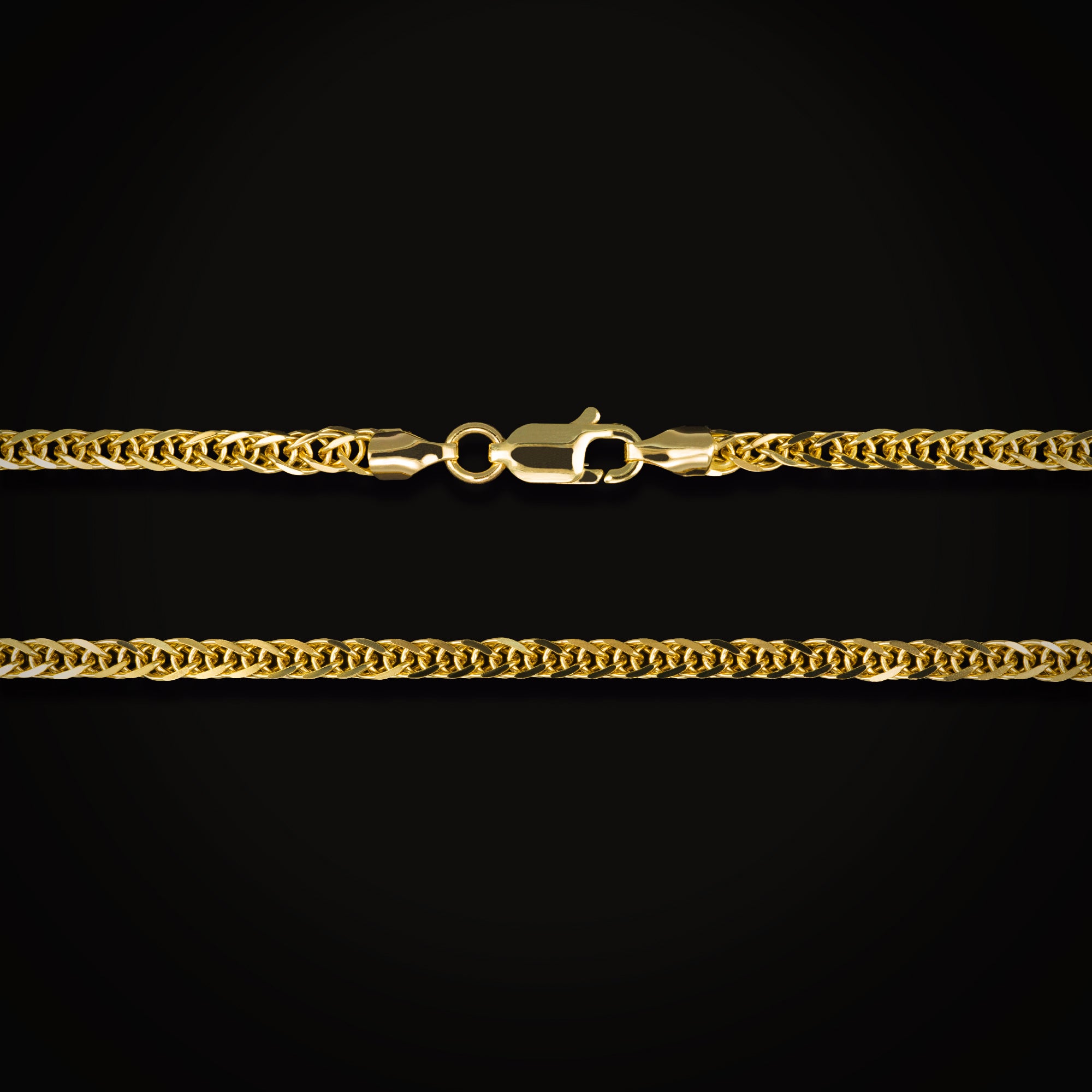Cadena Tejido Franco Espiga Cuadrada Oro Amarillo 14k   + Estuche