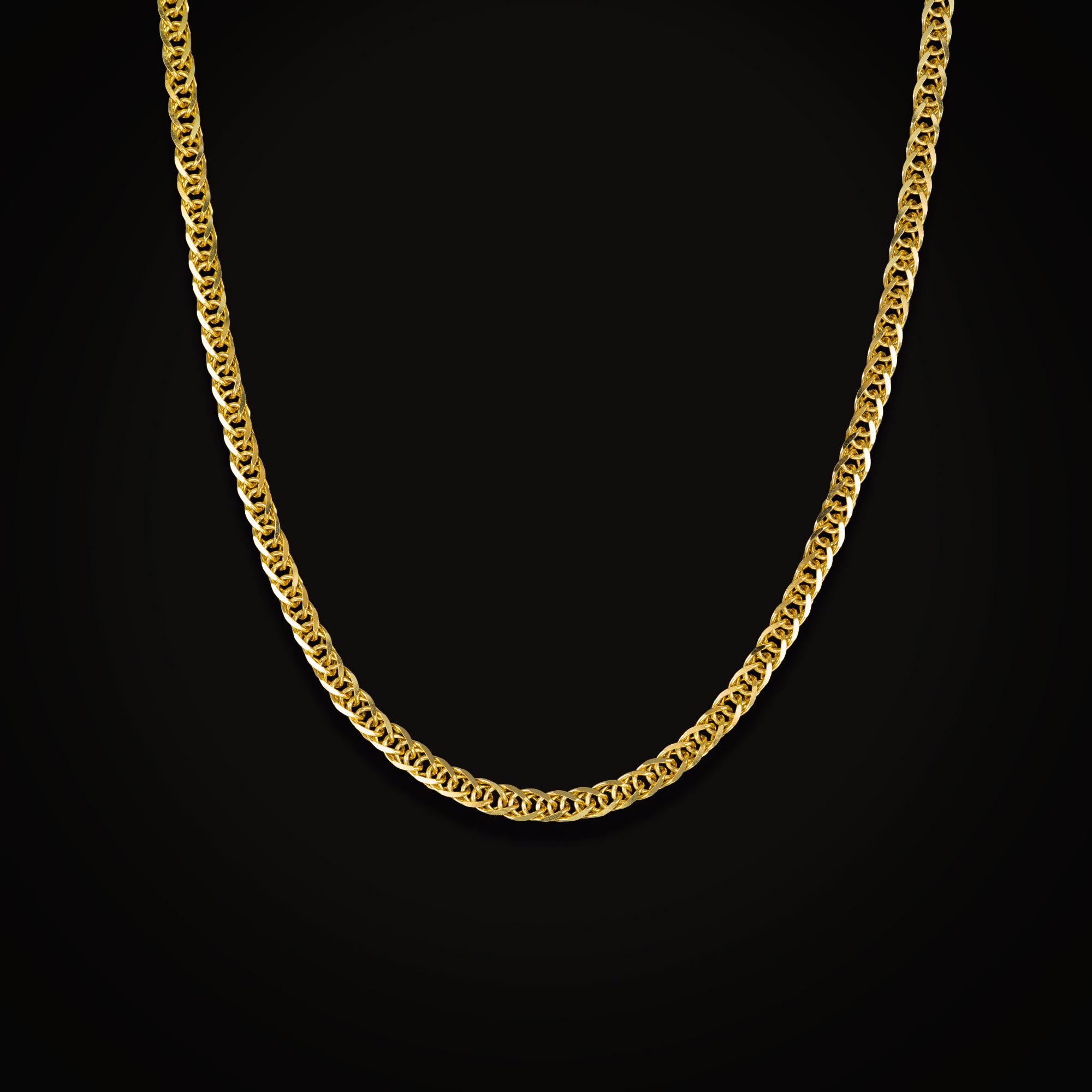 Cadena Tejido Franco Espiga Cuadrada Oro Amarillo 14k   + Estuche
