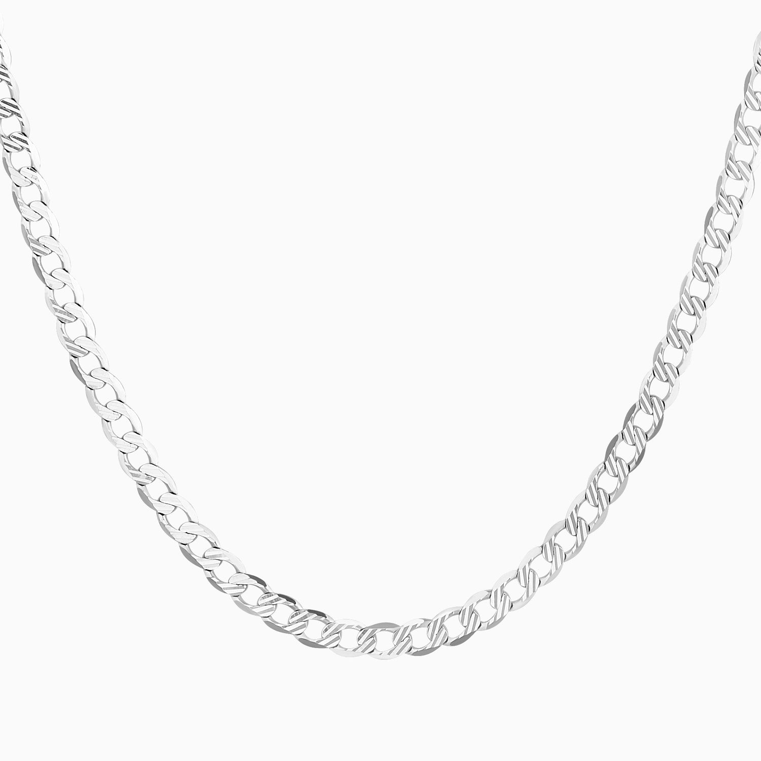 Cadena Barbada Troquelada 14K Oro Blanco + Estuche | cadena de oro | Maestros Joyeros