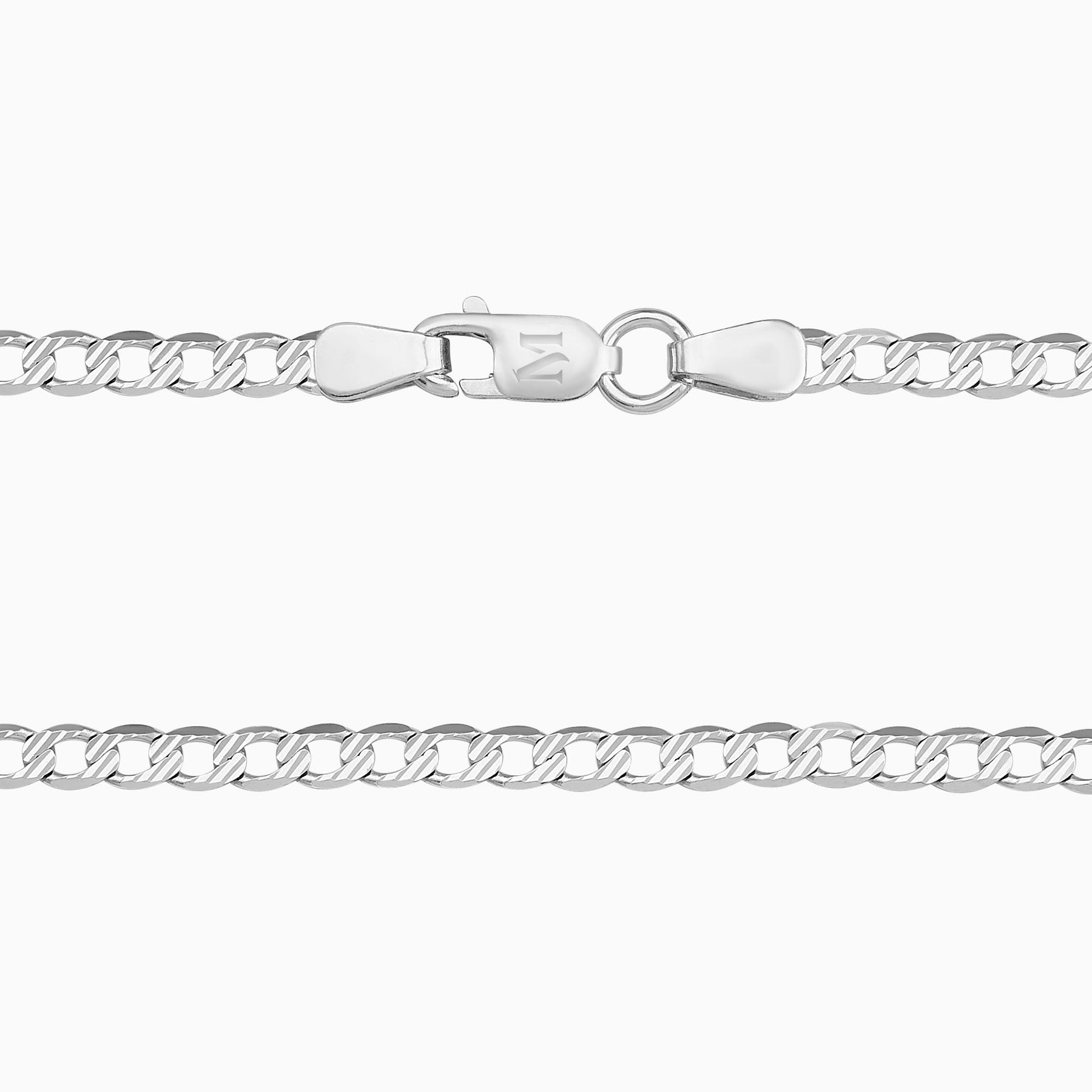 Cadena Barbada Troquelada 14K Oro Blanco + Estuche | cadena de oro | Maestros Joyeros