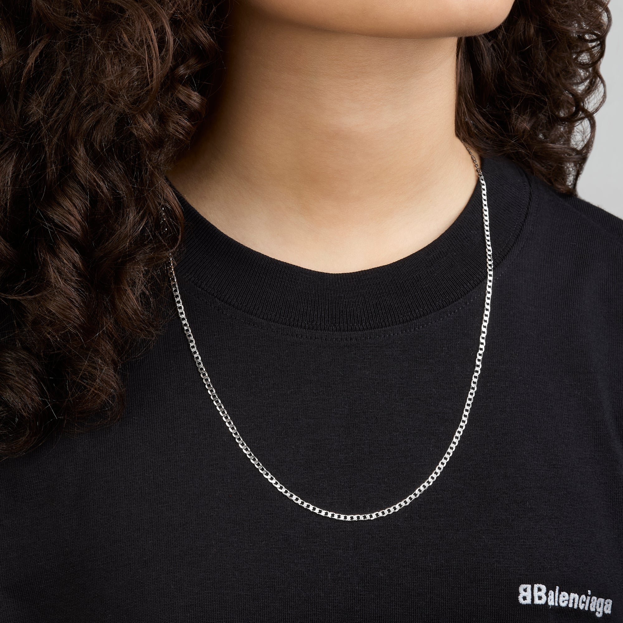 Cadena Barbada Troquelada 14K Oro Blanco + Estuche | cadena de oro | Maestros Joyeros