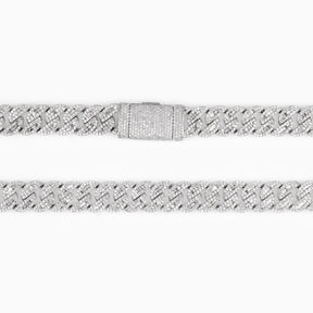 Cadena de Oro Blanco 14k Tejido Barbado Full Ice con Diamantes