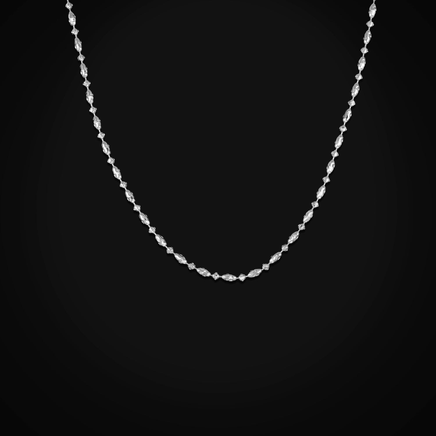 Cadena Secuencia Circulo y Ovalo Diamantado Oro Blanco 14k + Estuche