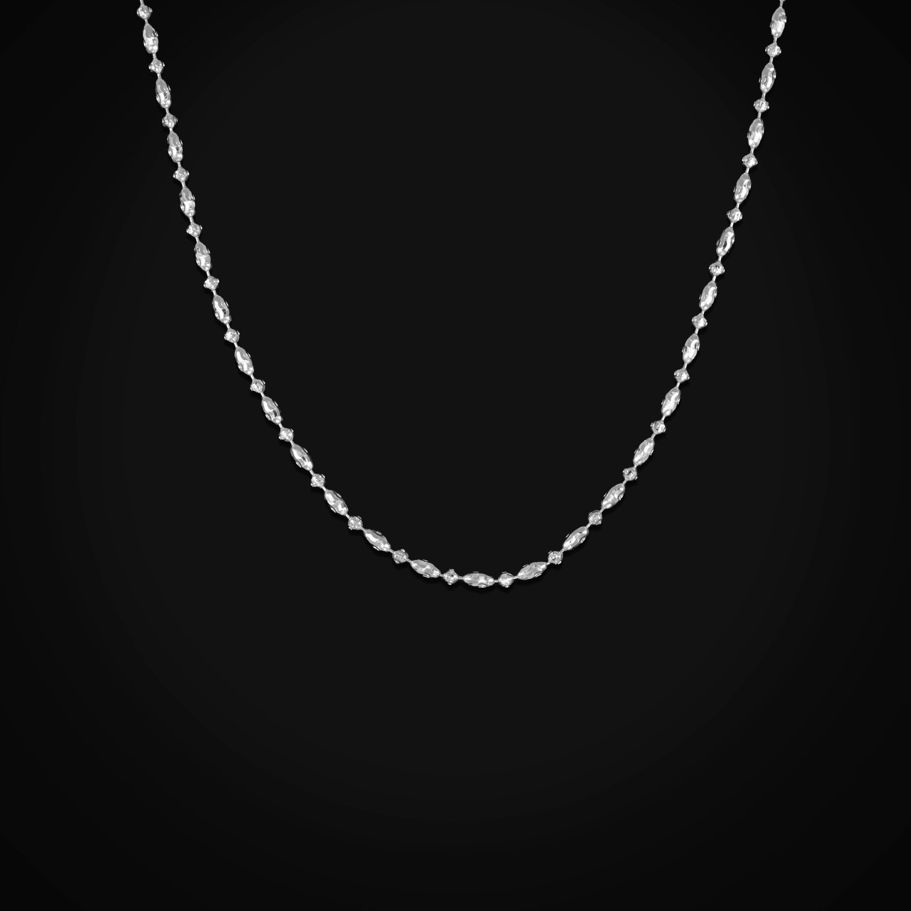 Cadena Secuencia Circulo y Ovalo Diamantado Oro Blanco 14k + Estuche