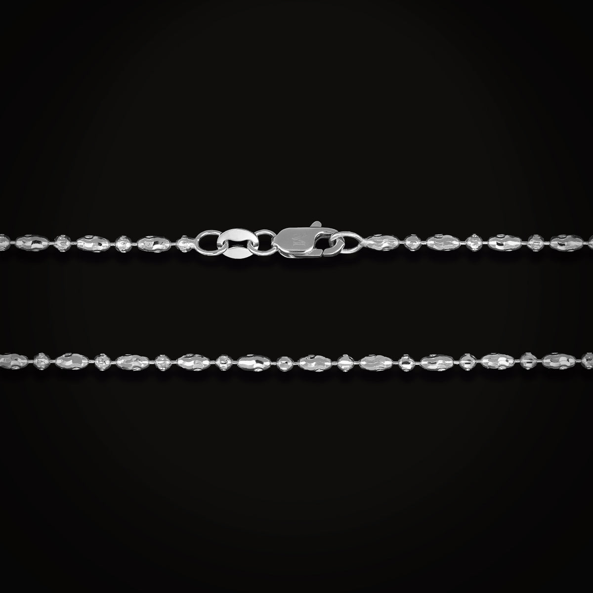 Cadena Secuencia Circulo y Ovalo Diamantado Oro Blanco 14k + Estuche