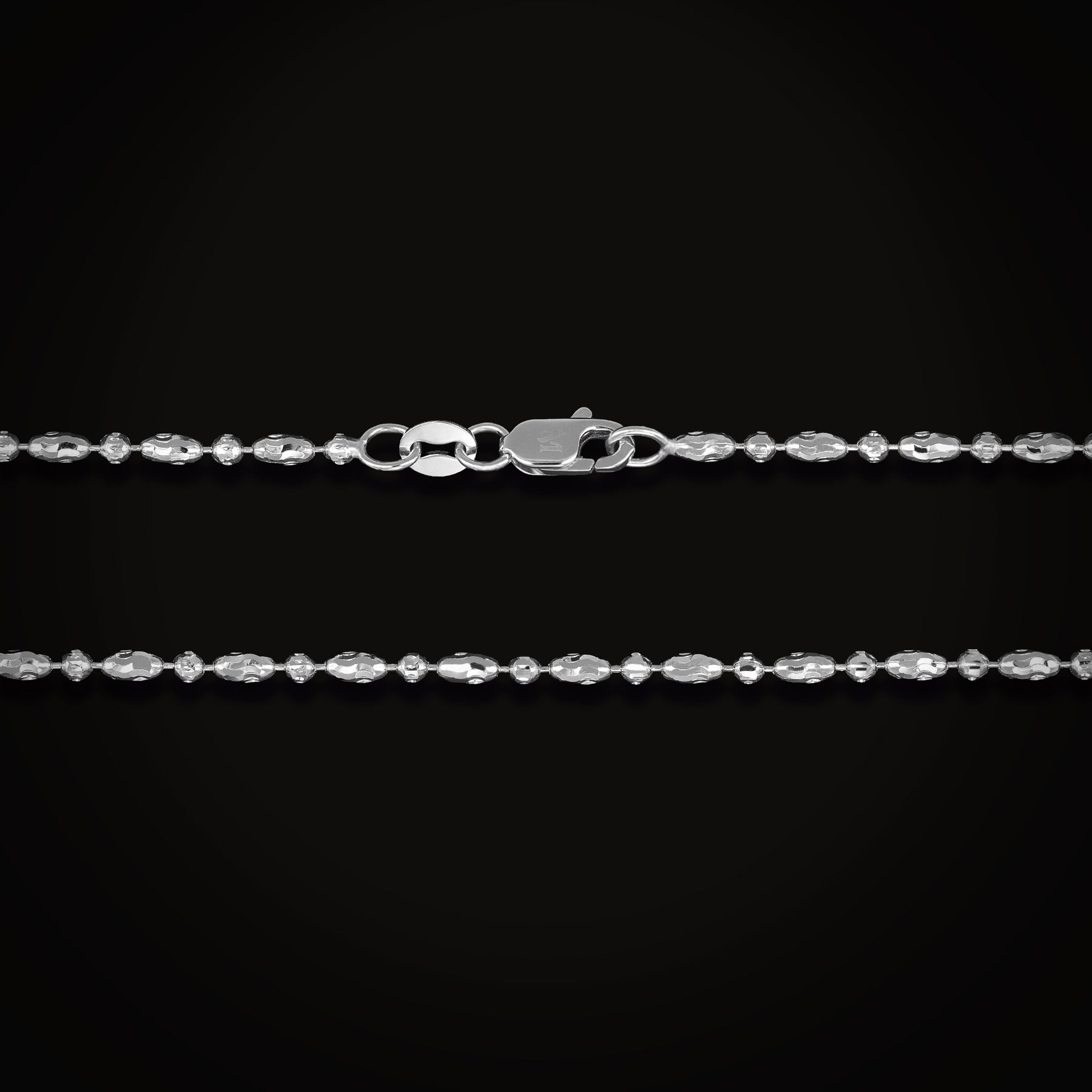 Cadena Secuencia Circulo y Ovalo Diamantado Oro Blanco 14k + Estuche