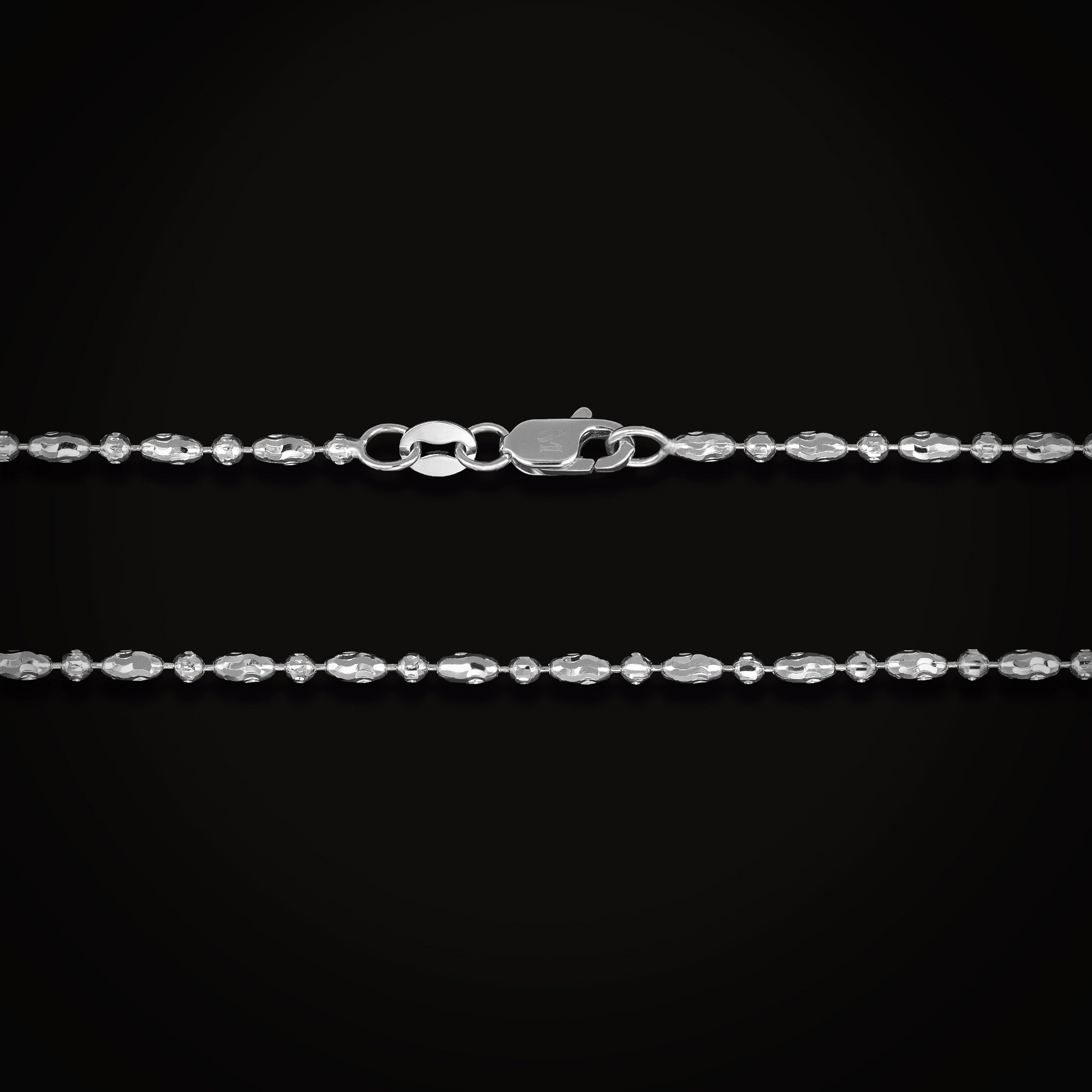 Cadena Secuencia Circulo y Ovalo Diamantado Oro Blanco 14k + Estuche